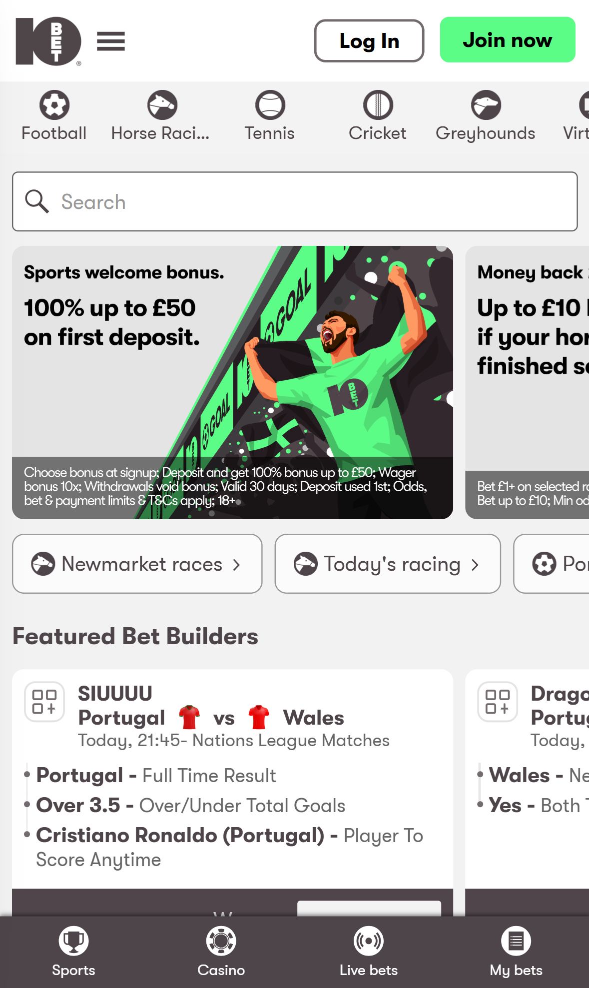 10Bet — Homepage (Mobile)