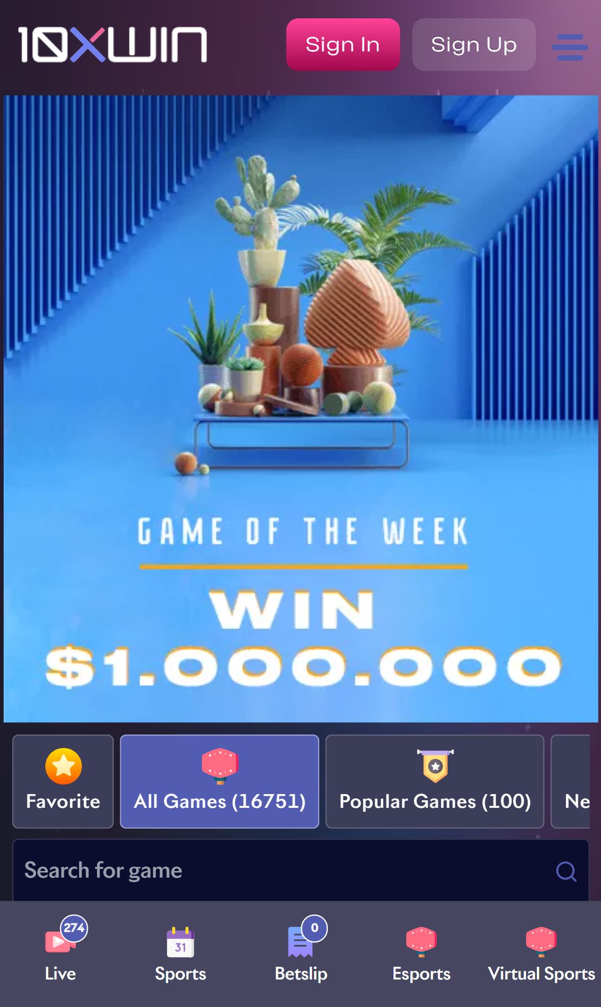 10X Win — Lobby (Mobile)