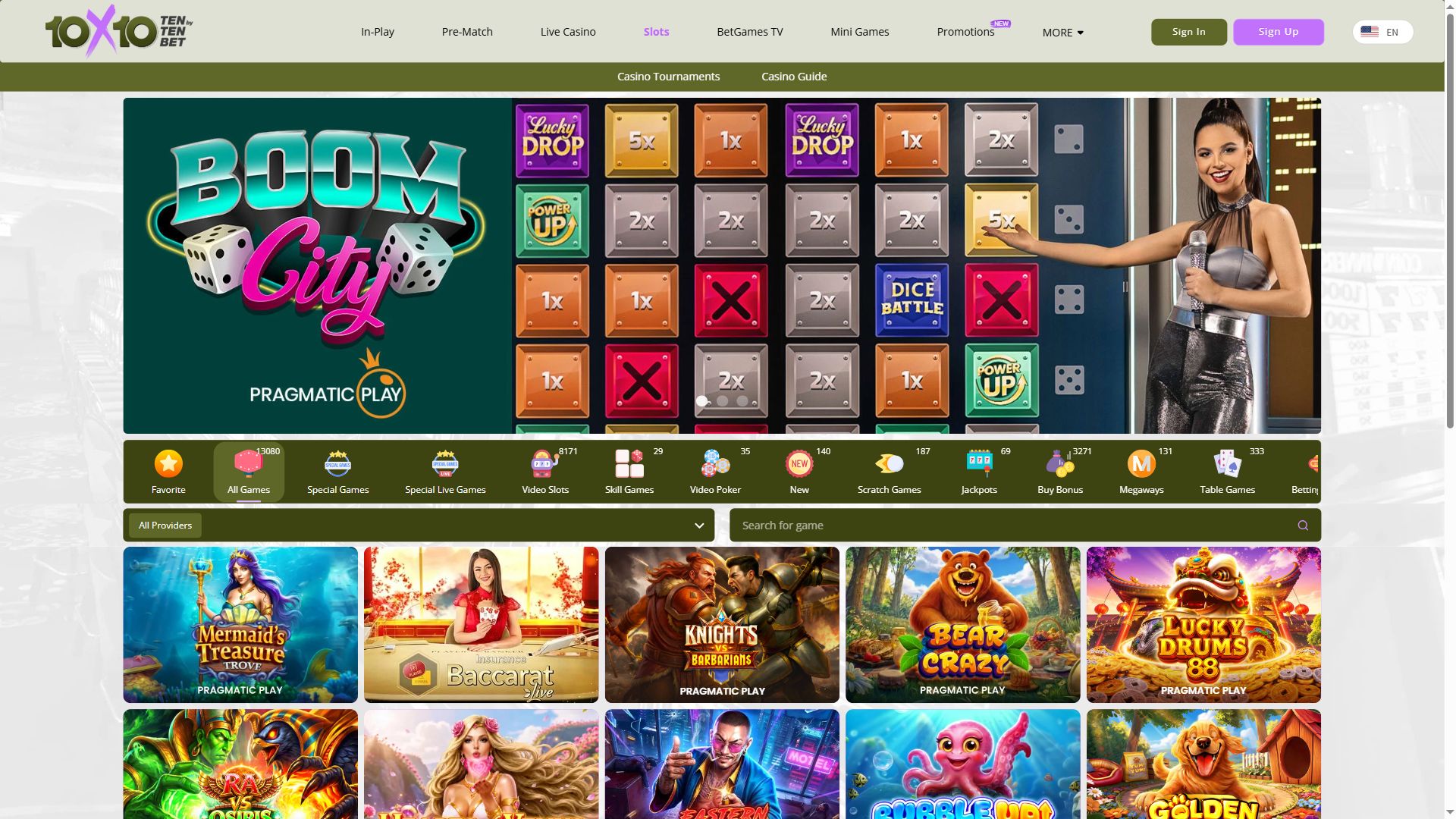 10X10Bet — Lobby (Desktop)