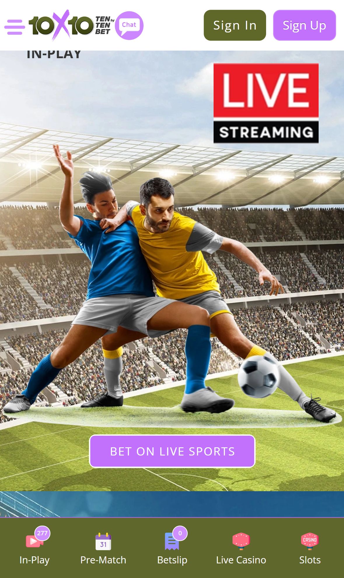 10X10Bet — Homepage (Mobile)
