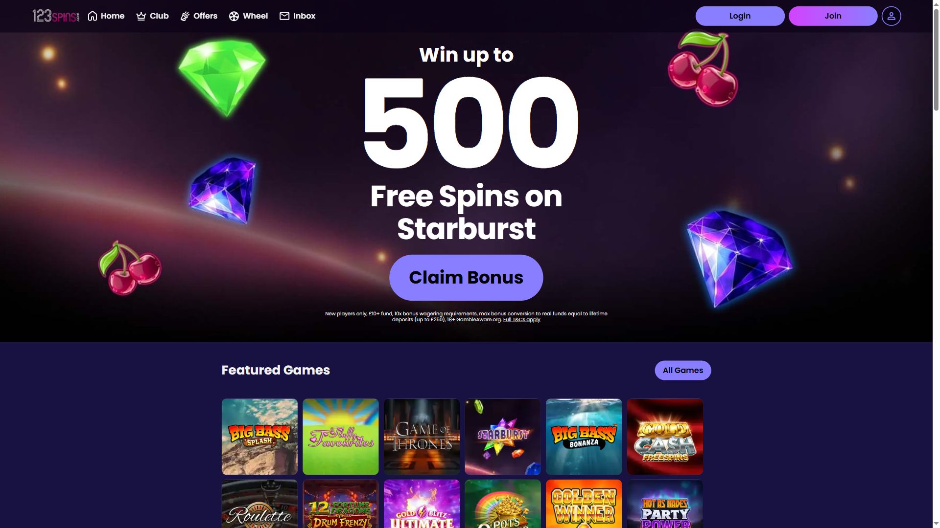 123Spins — Homepage (Desktop)