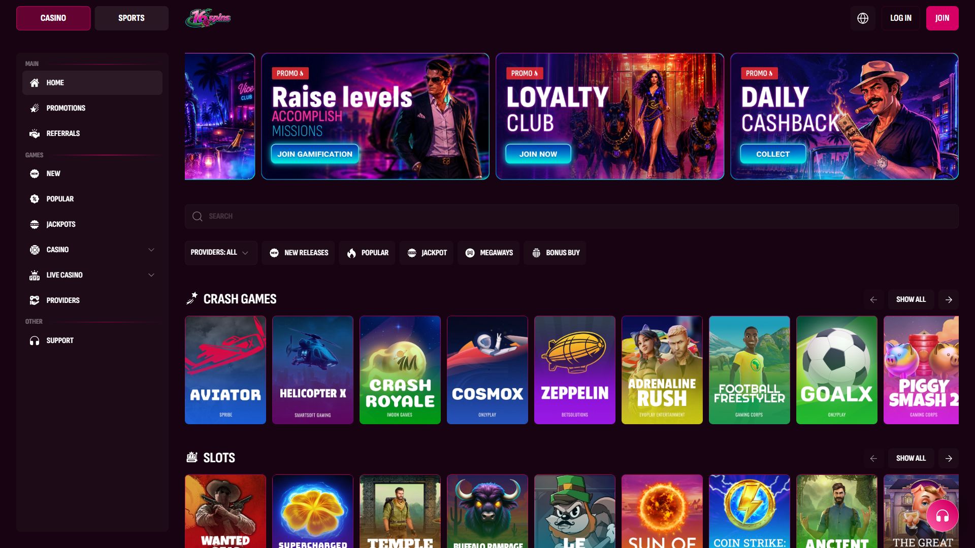 16Spins — Homepage (Desktop)