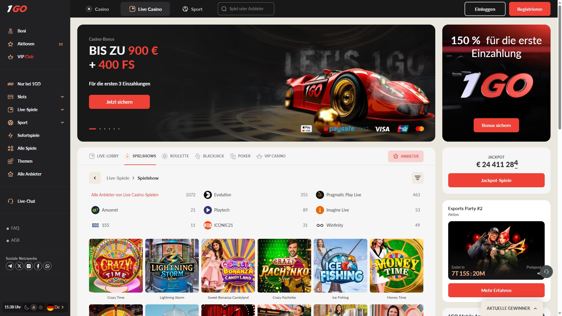 1Go Casino — Lobby (Desktop)