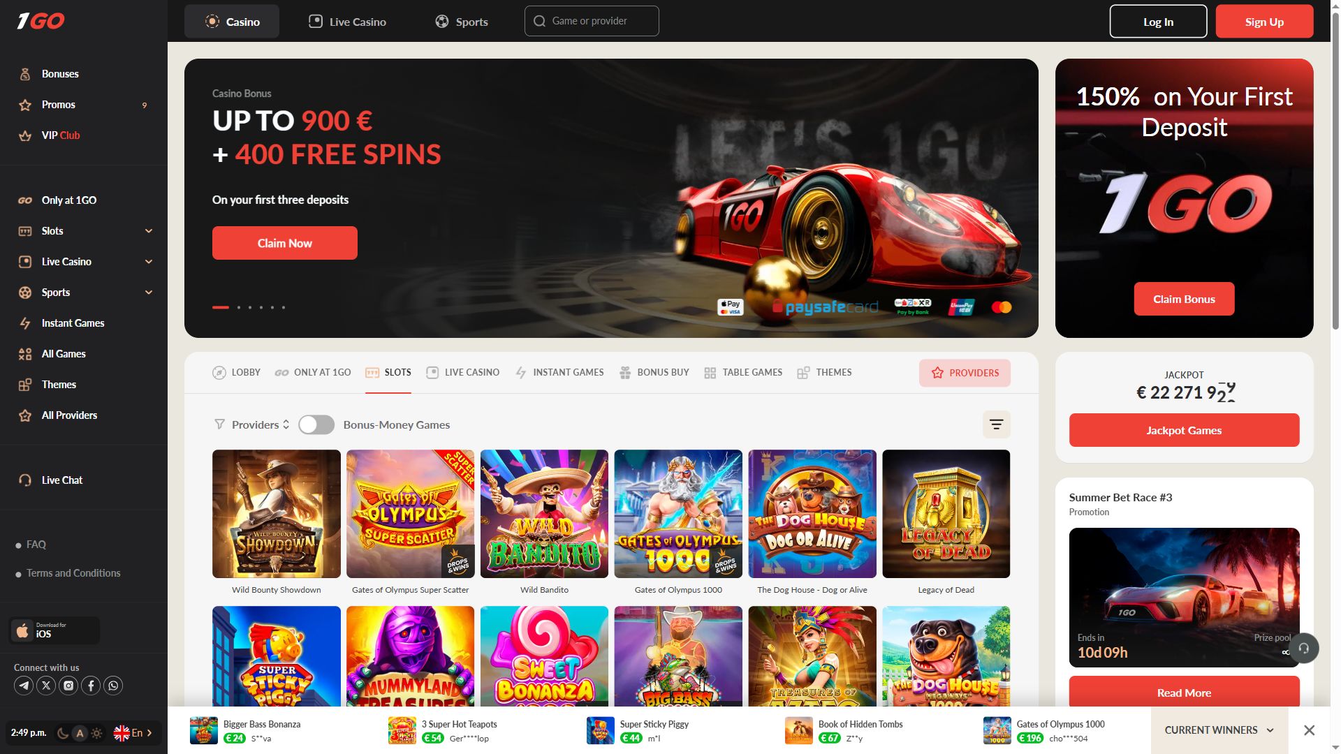 1Go Casino — Lobby (Desktop)