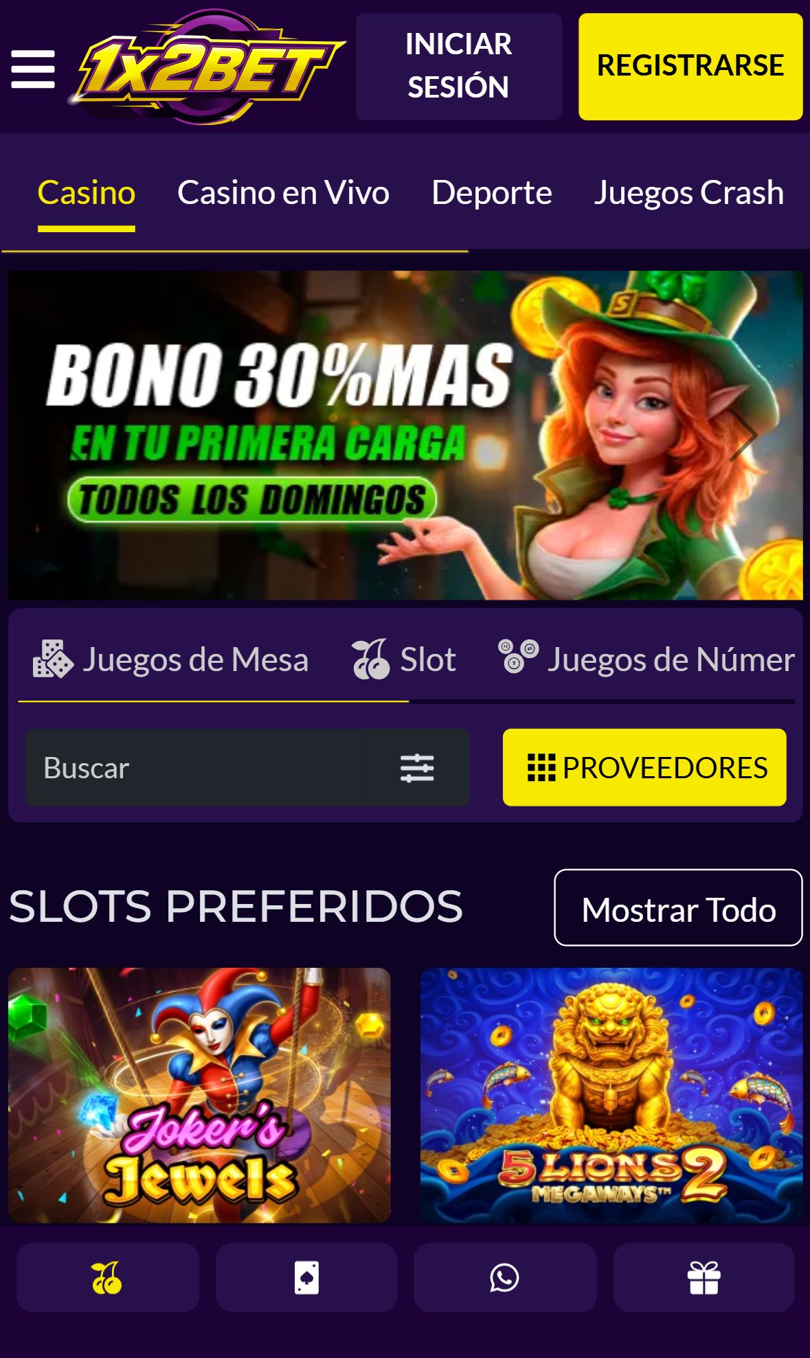 1X2Bet — Lobby (Mobile)