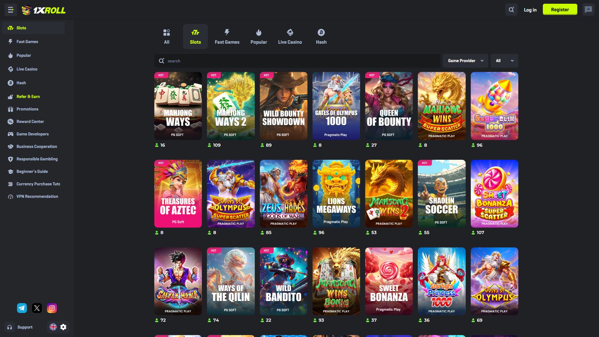 1Xroll — Lobby (Desktop)