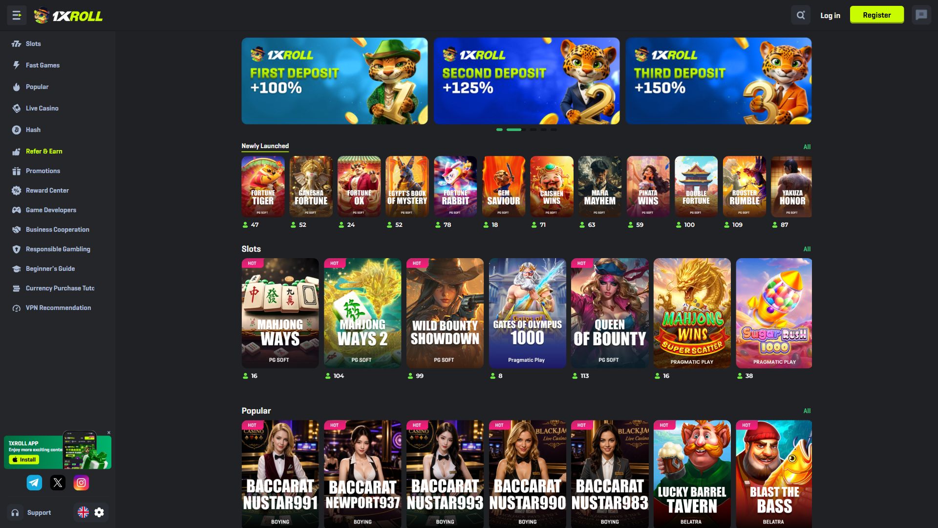 1Xroll — Homepage (Desktop)