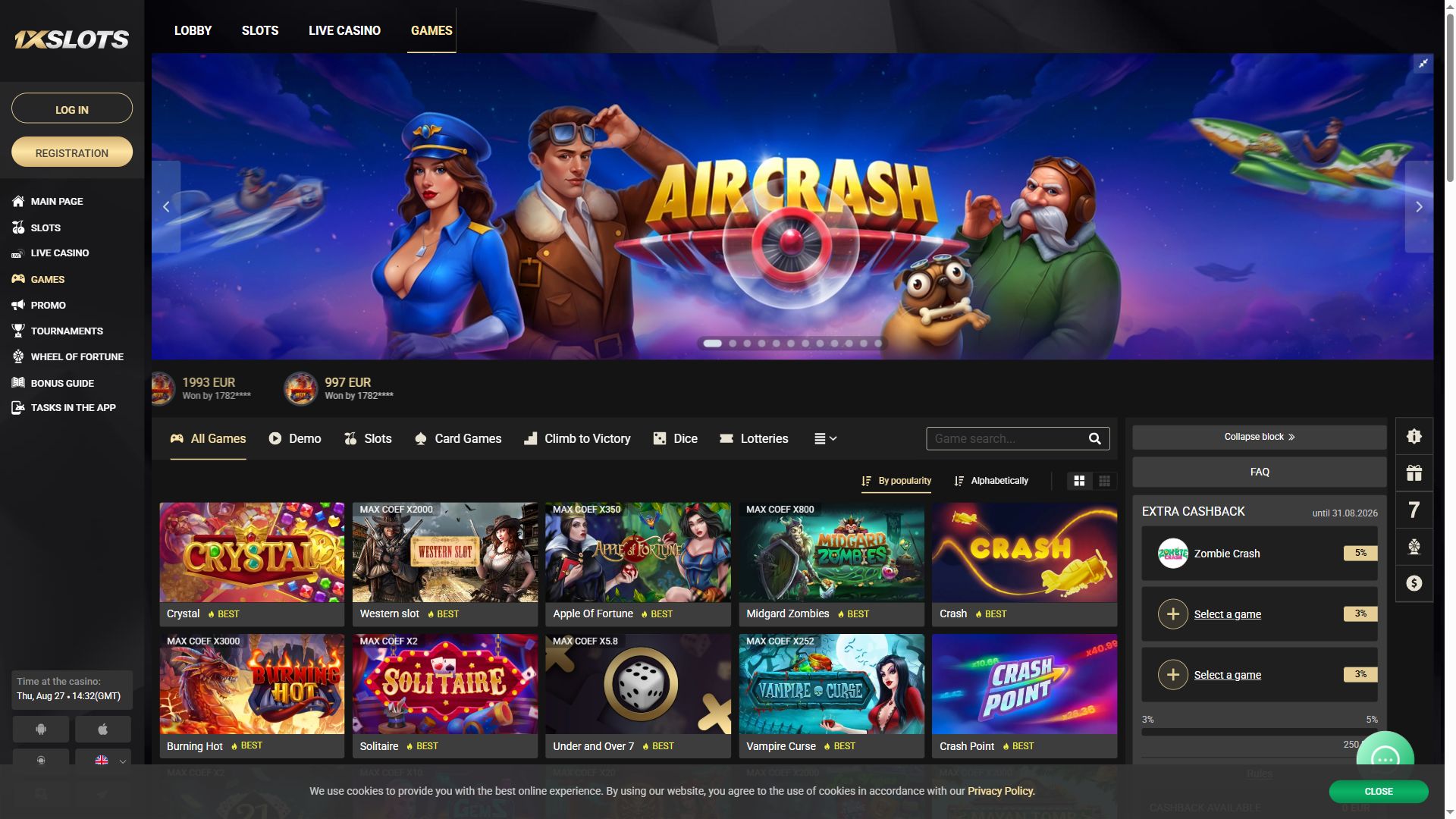 1Xslot — Lobby (Desktop)