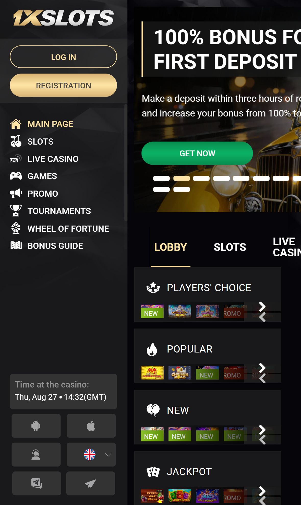 1Xslot — Homepage (Mobile)