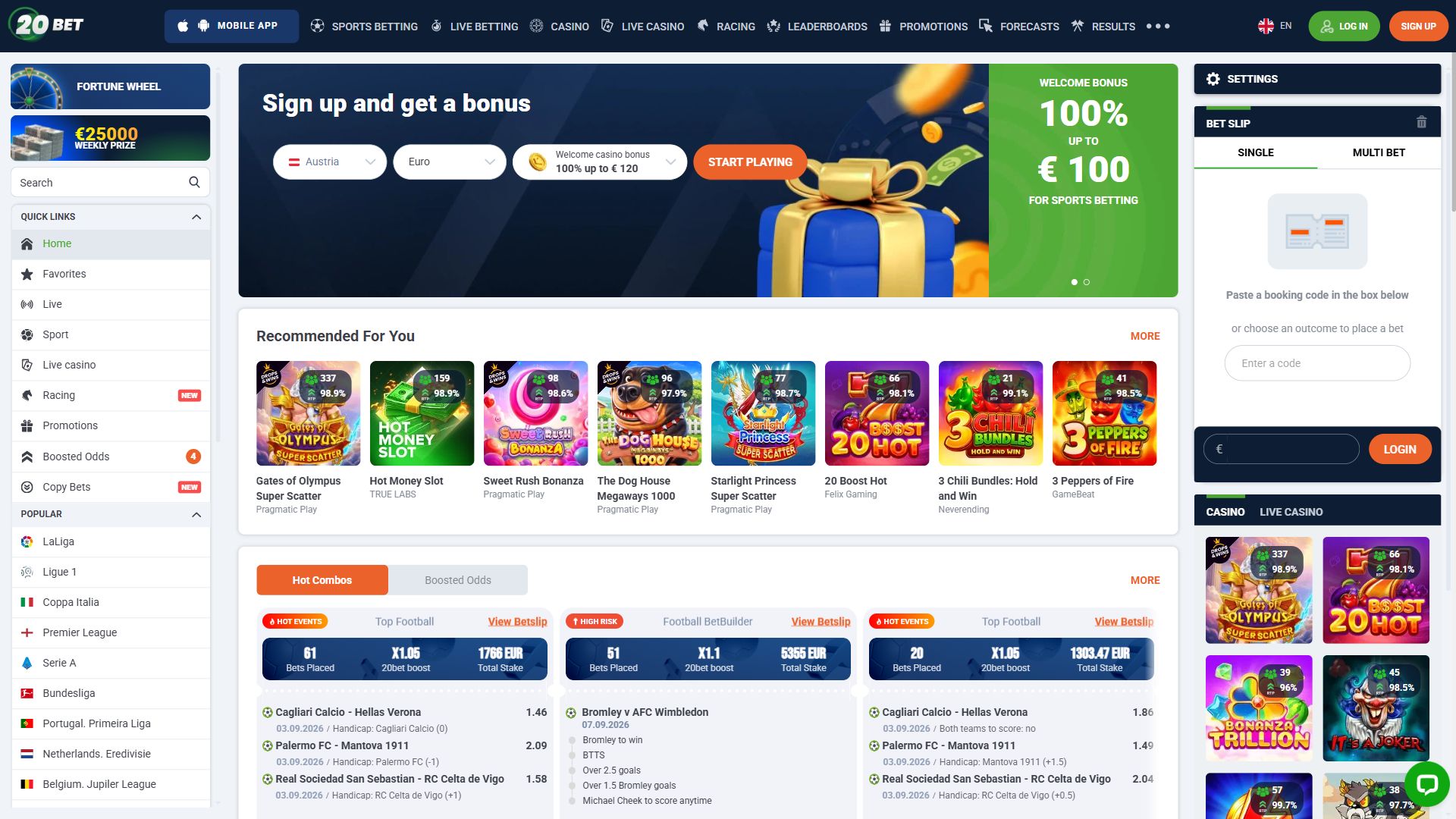 20Bet — Homepage (Desktop)