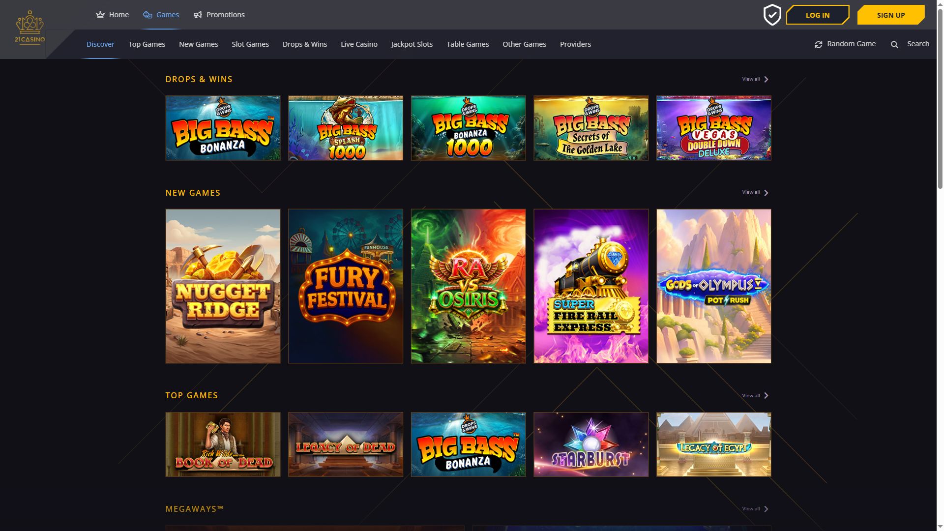 21Casino — Lobby (Desktop)