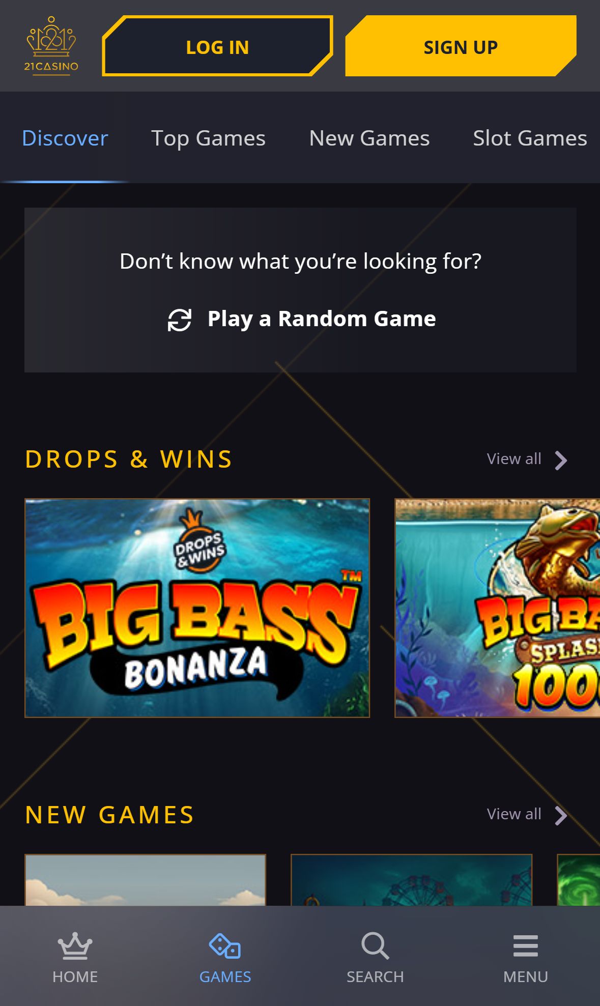21Casino — Lobby (Mobile)