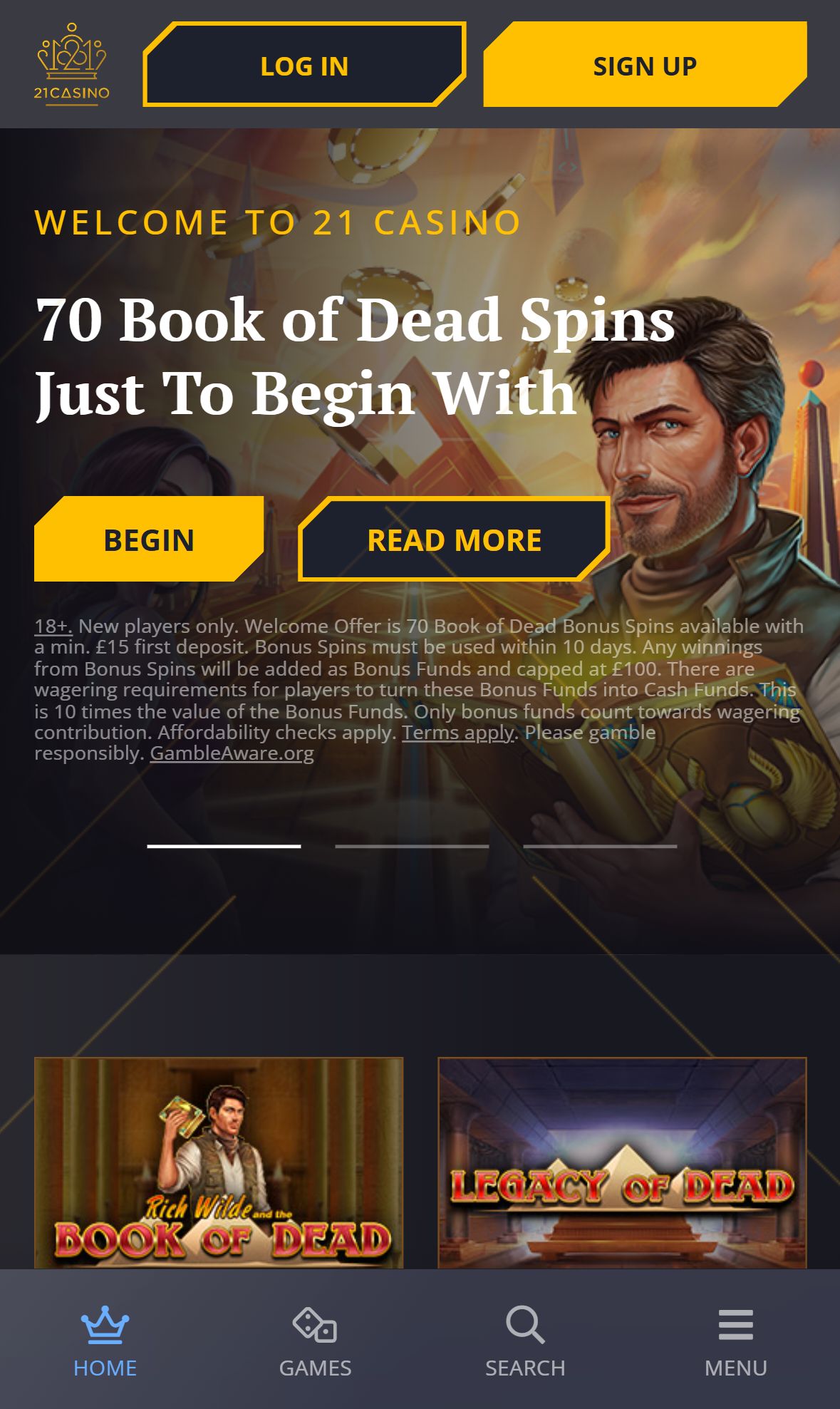 21Casino — Homepage (Mobile)