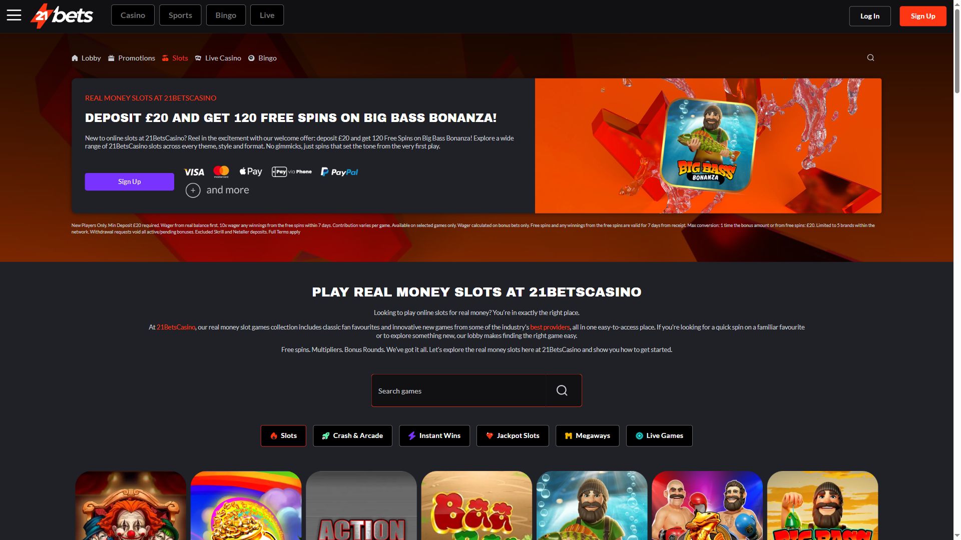 21Bets Casino — Lobby (Desktop)