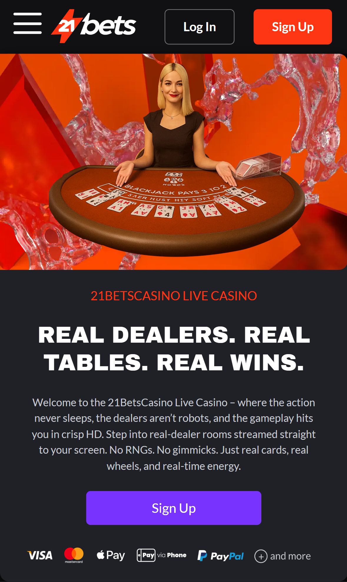 21Bets Casino — Lobby (Mobile)