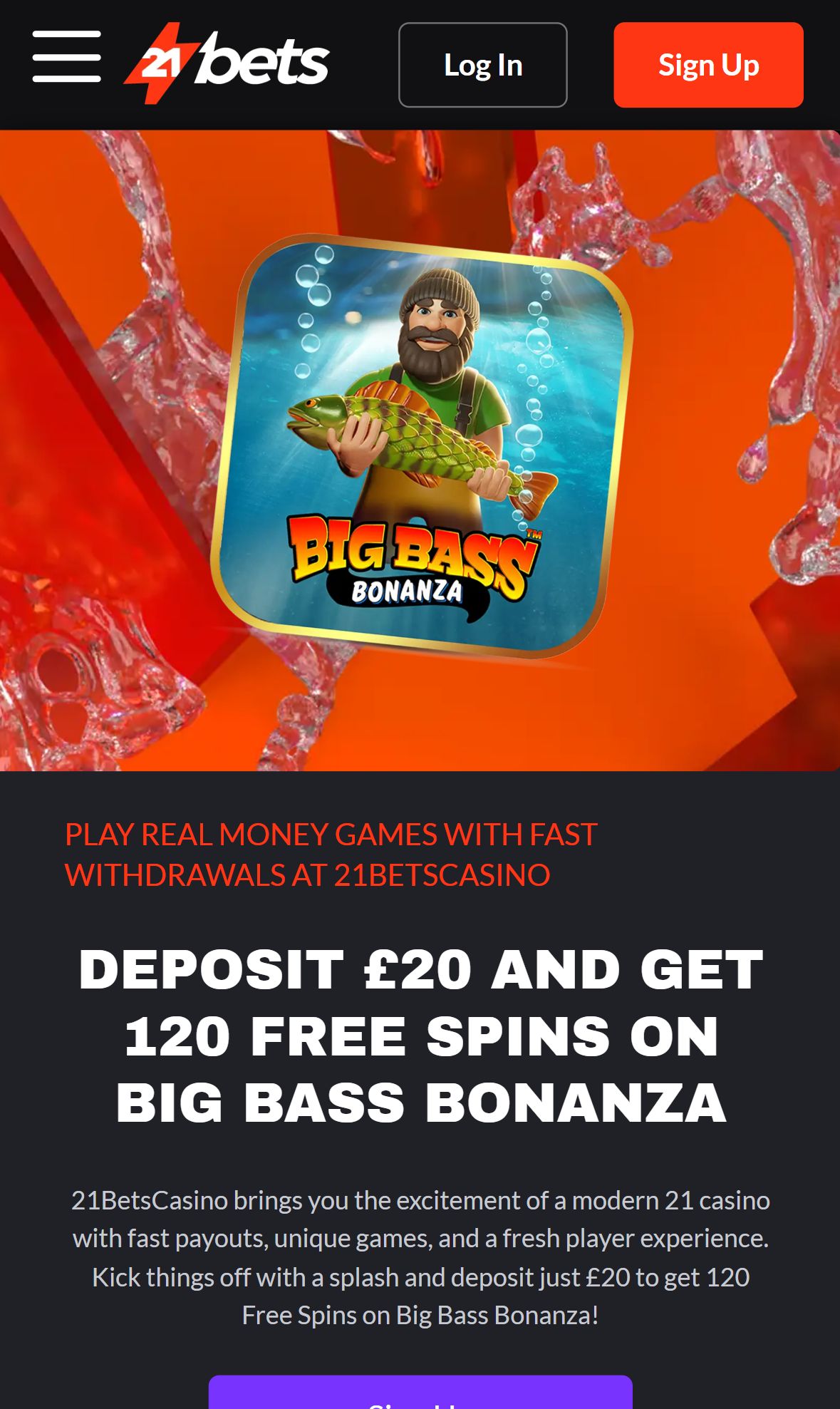21Bets Casino — Homepage (Mobile)