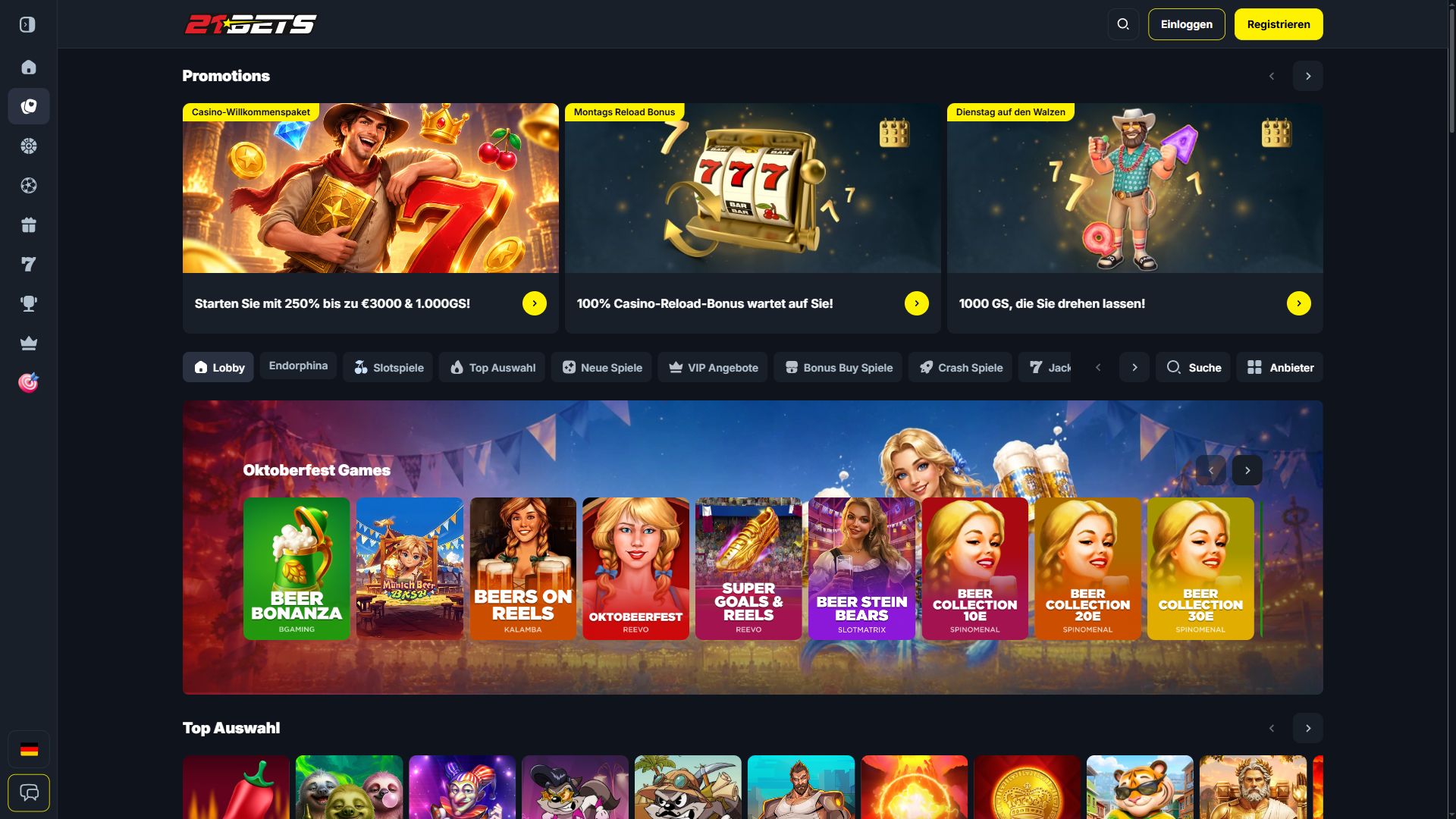 21Bets — Lobby (Desktop)