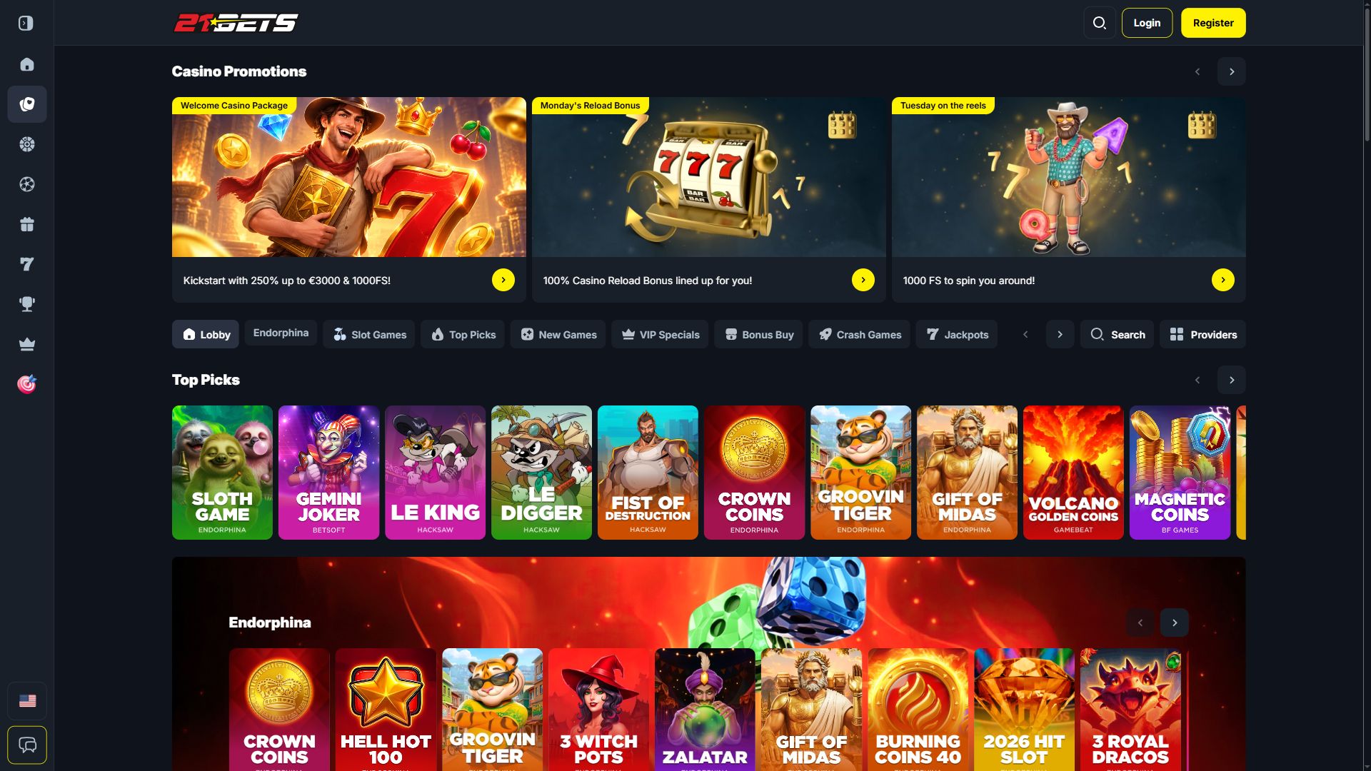 21Bets — Lobby (Desktop)