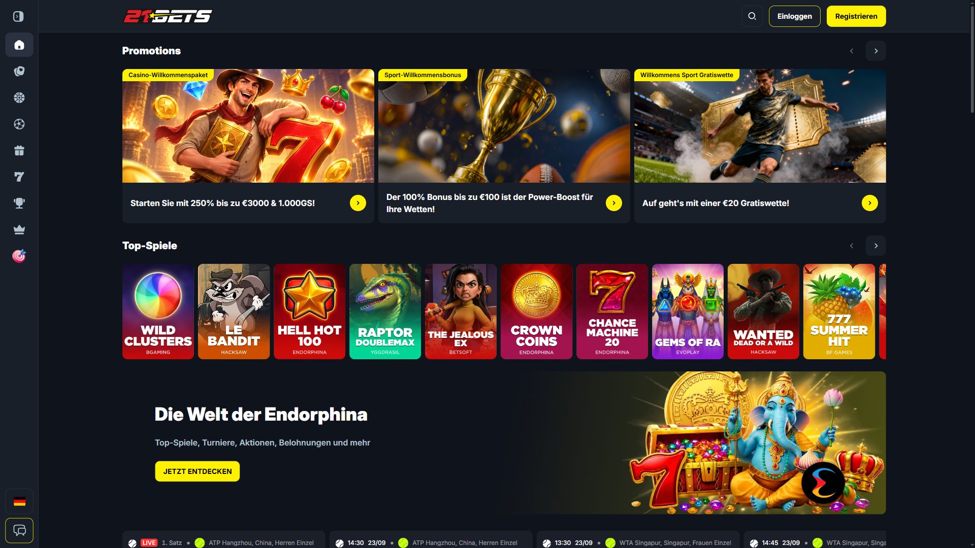 21Bets — Startseite (Desktop)