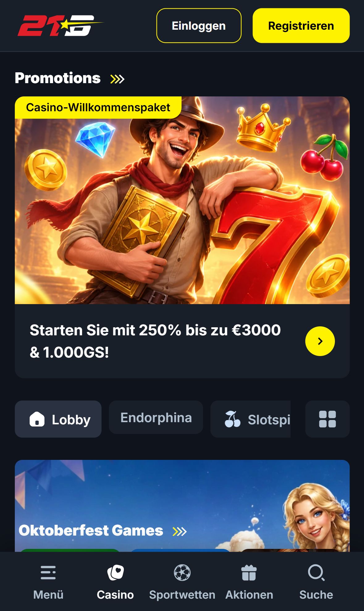 21Bets — Lobby (Mobil)