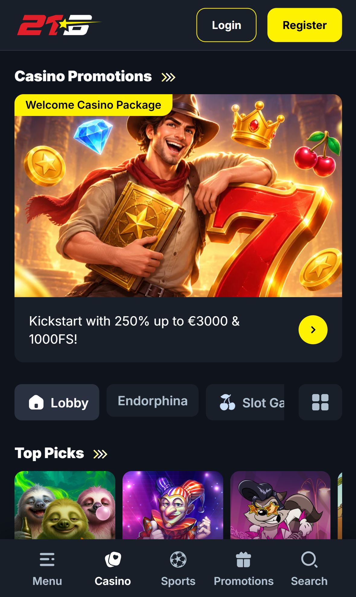 21Bets — Lobby (Mobile)