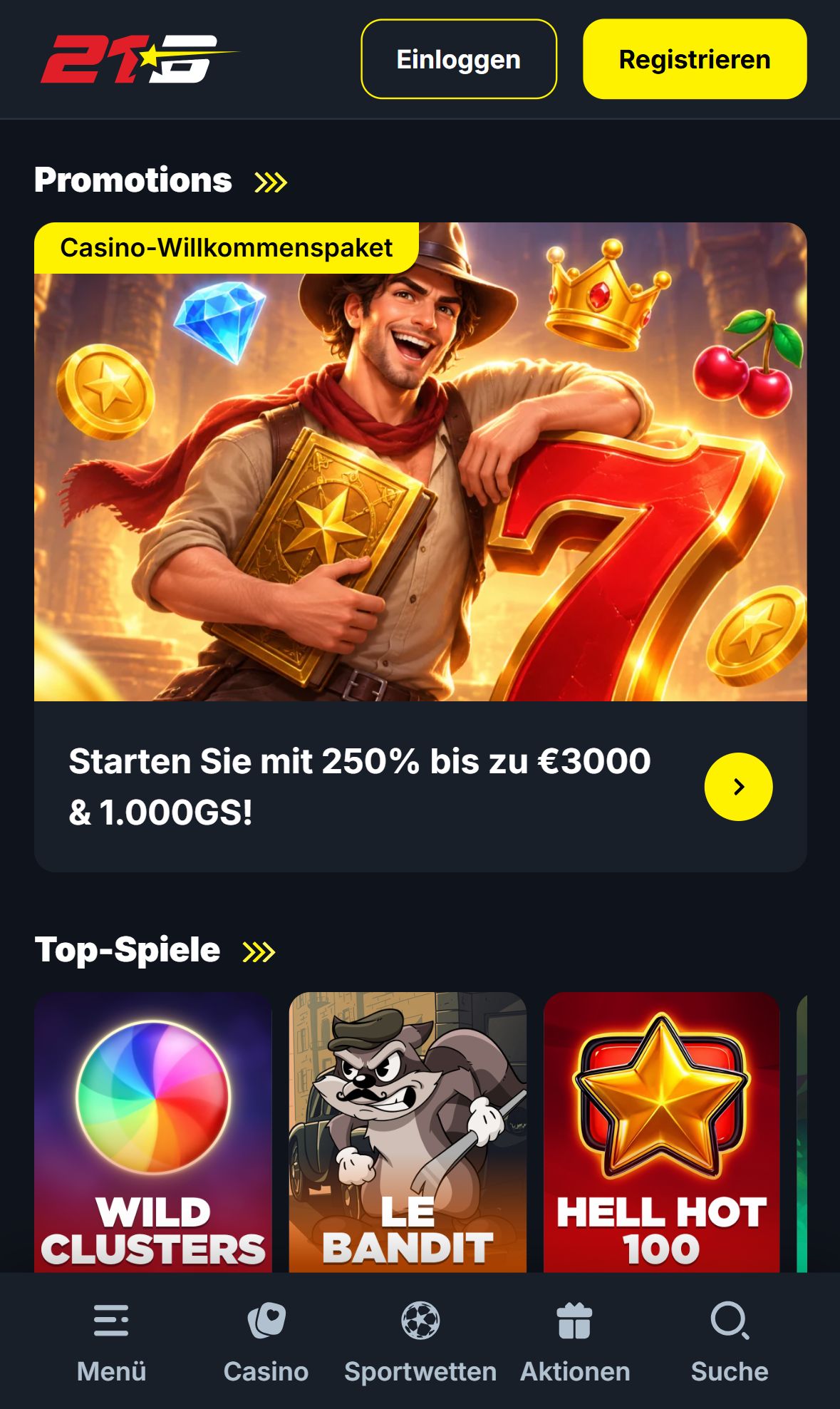 21Bets — Startseite (Mobil)