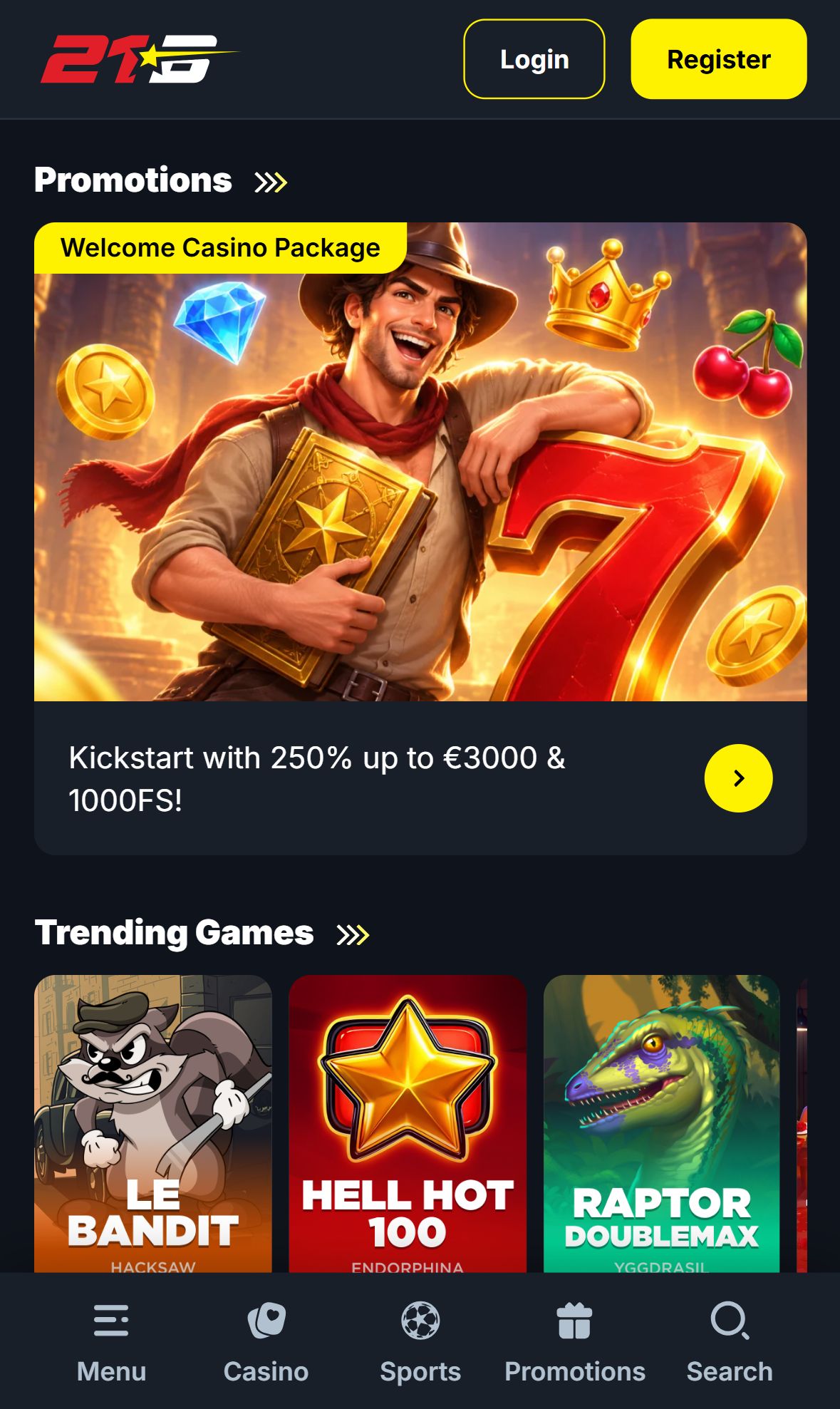 21Bets — Homepage (Mobile)
