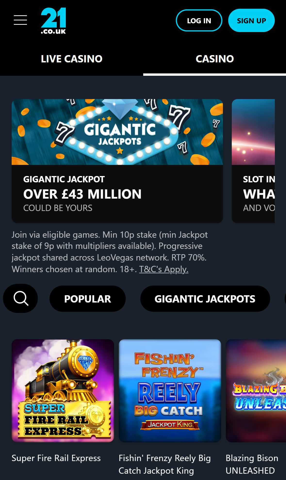 21.co.uk — Lobby (Mobile)