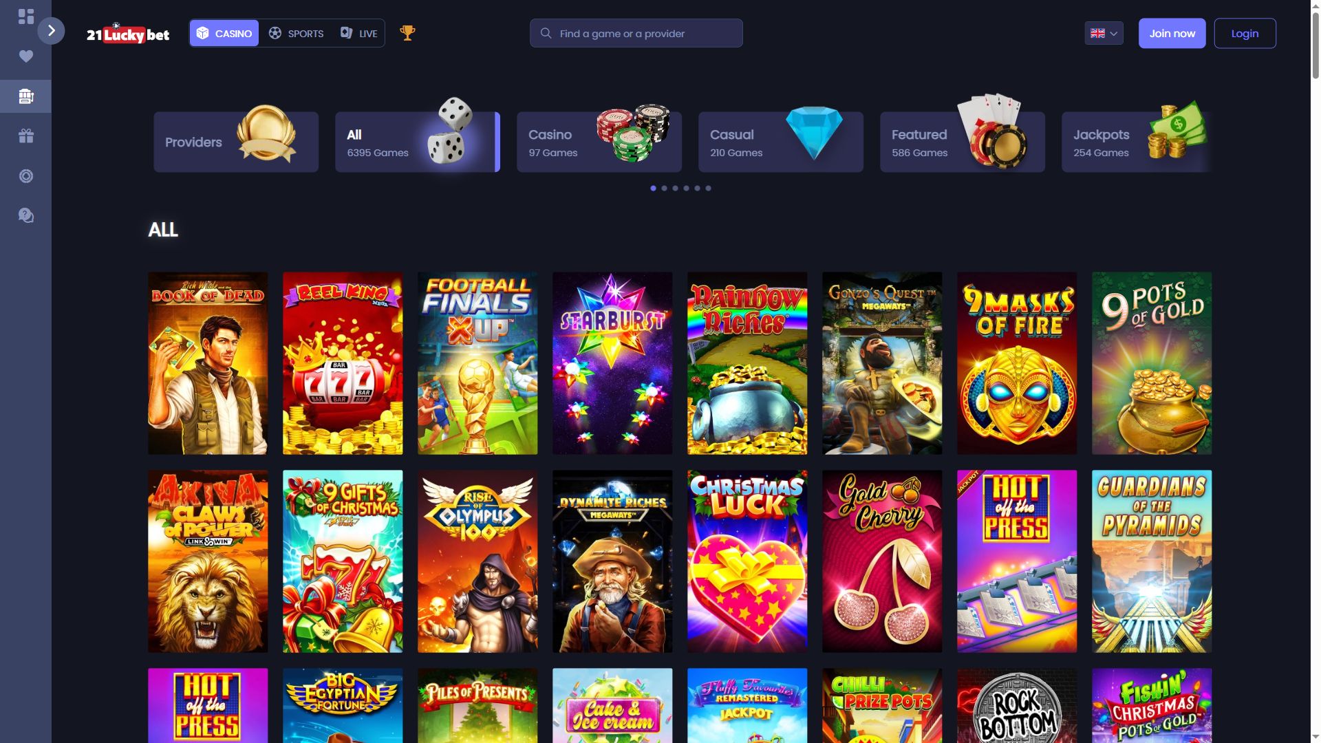 21Luckybet — Lobby (Desktop)
