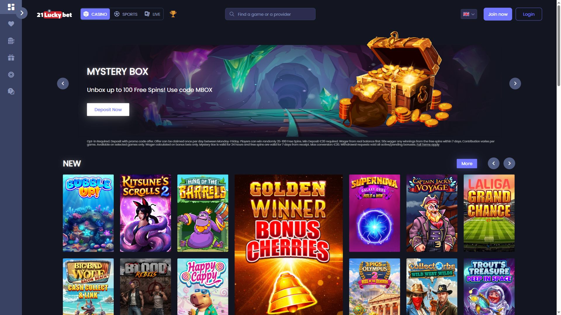 21Luckybet — Homepage (Desktop)