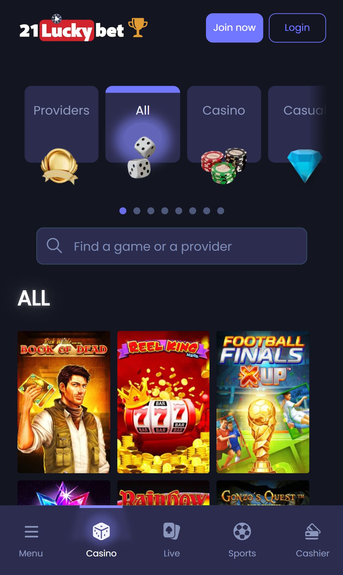 21Luckybet — Lobby (Mobile)