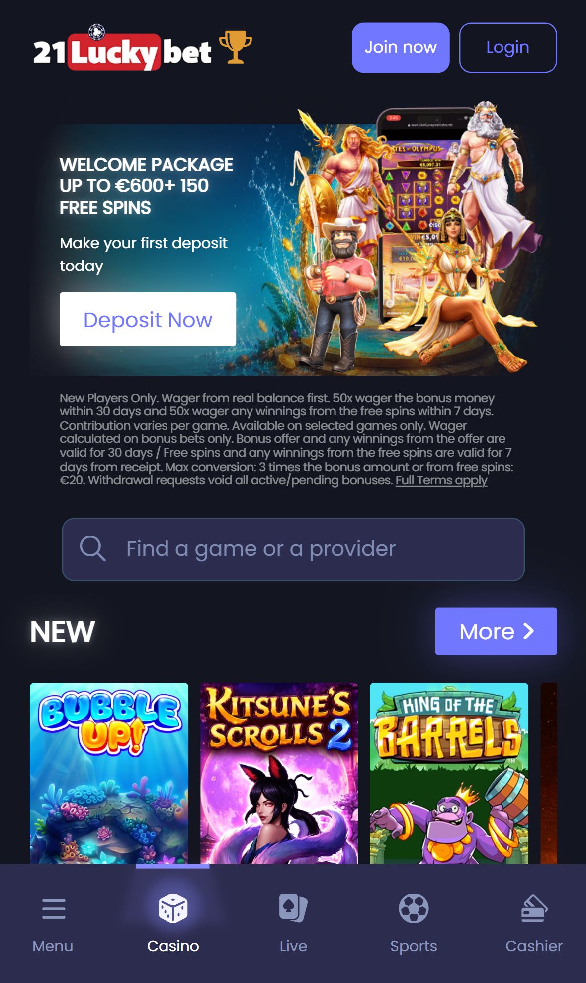 21Luckybet — Homepage (Mobile)