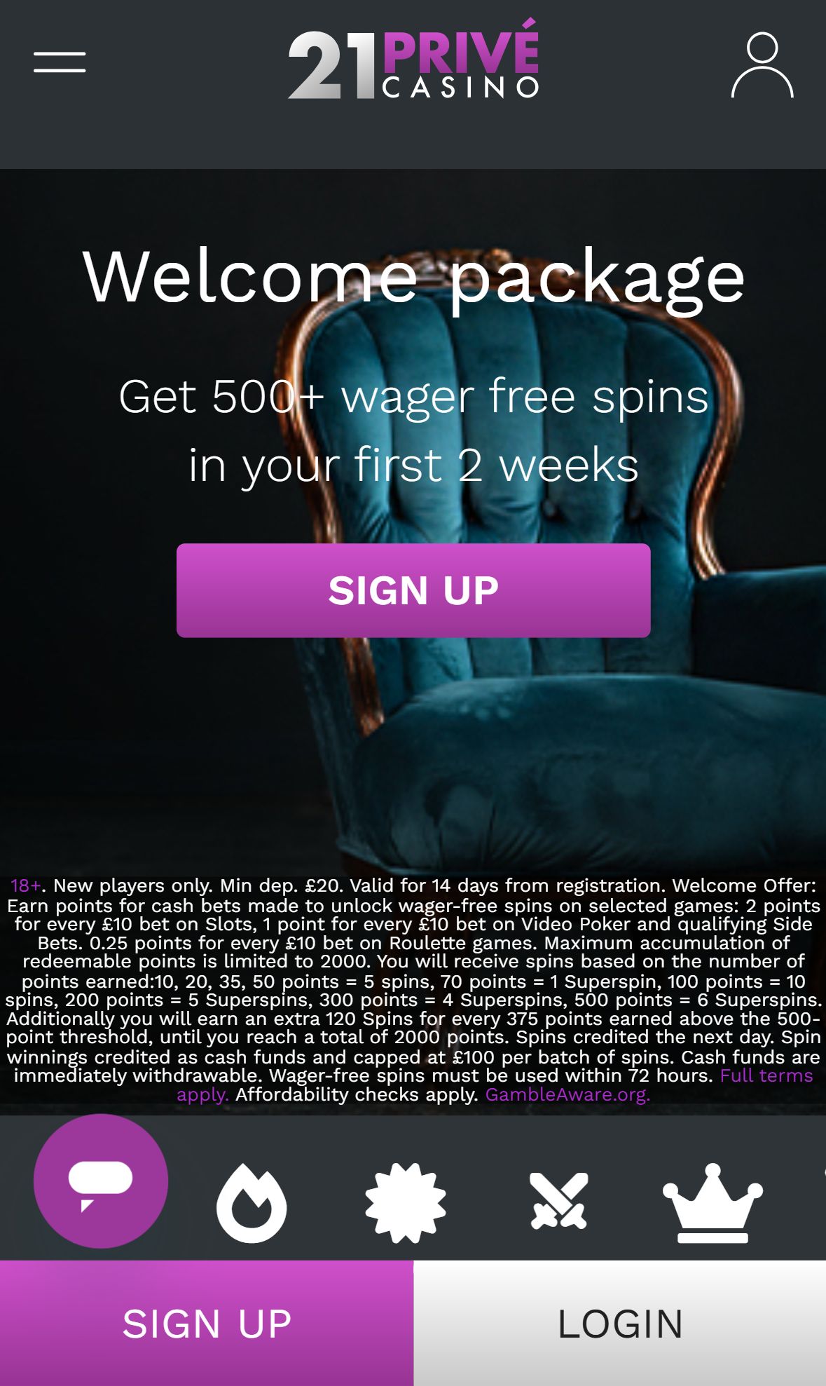 21Prive — Homepage (Mobile)