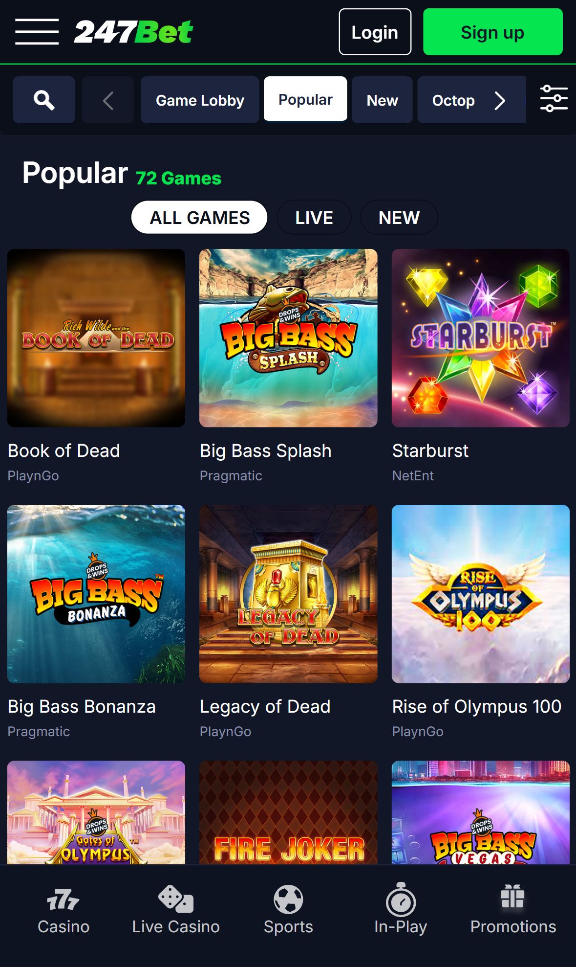 247Bet — Lobby (Mobile)