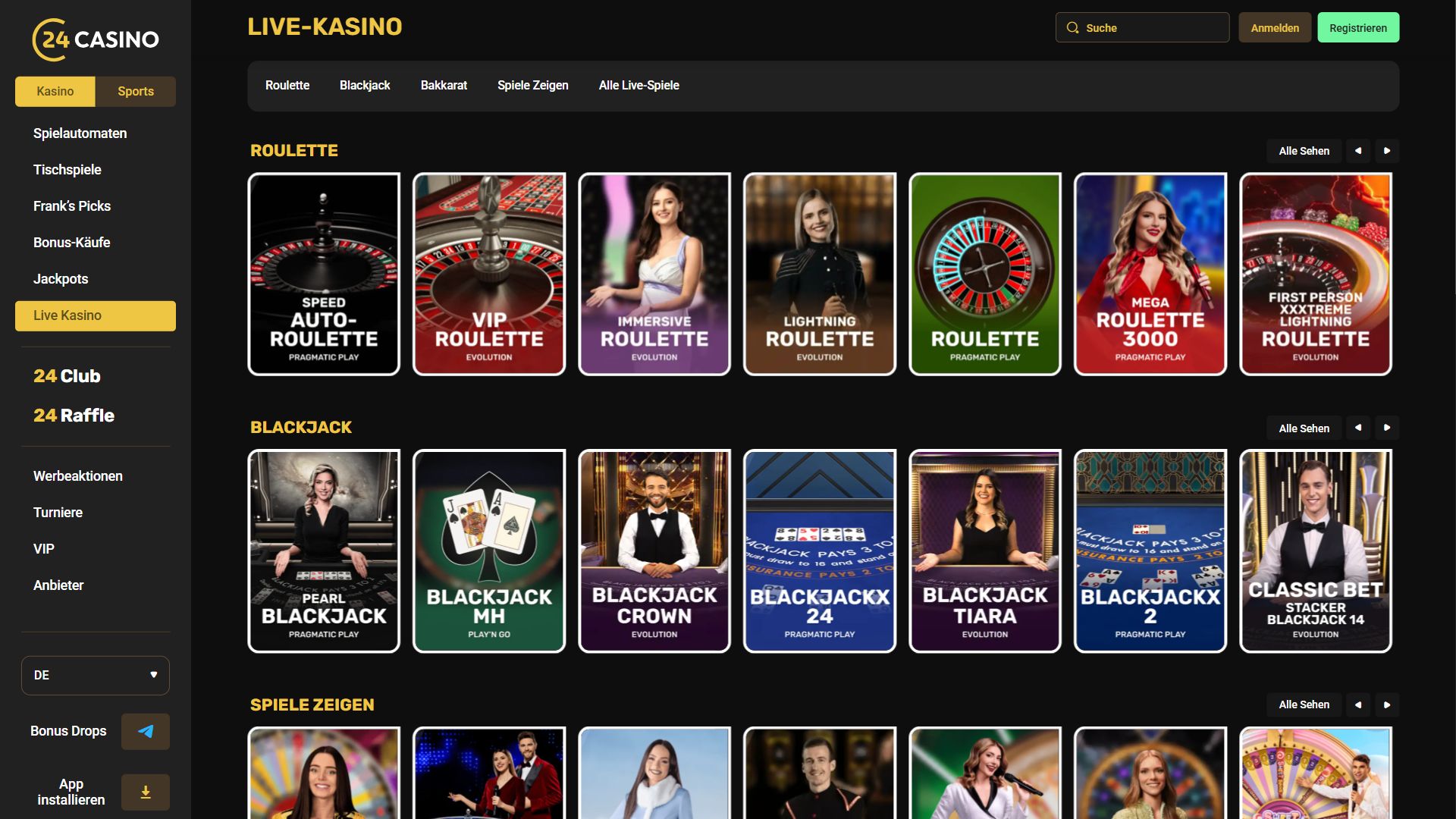 24Casino — Lobby (Desktop)