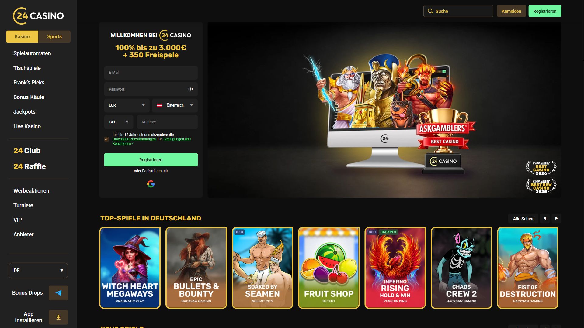 24Casino — Startseite (Desktop)