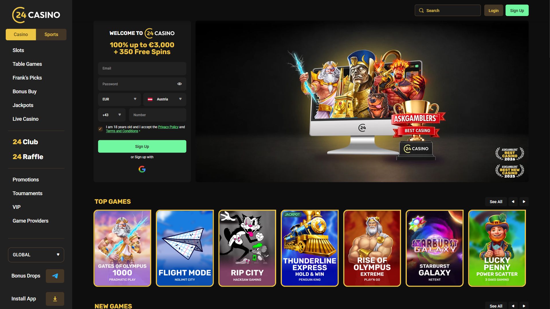 24Casino — Homepage (Desktop)