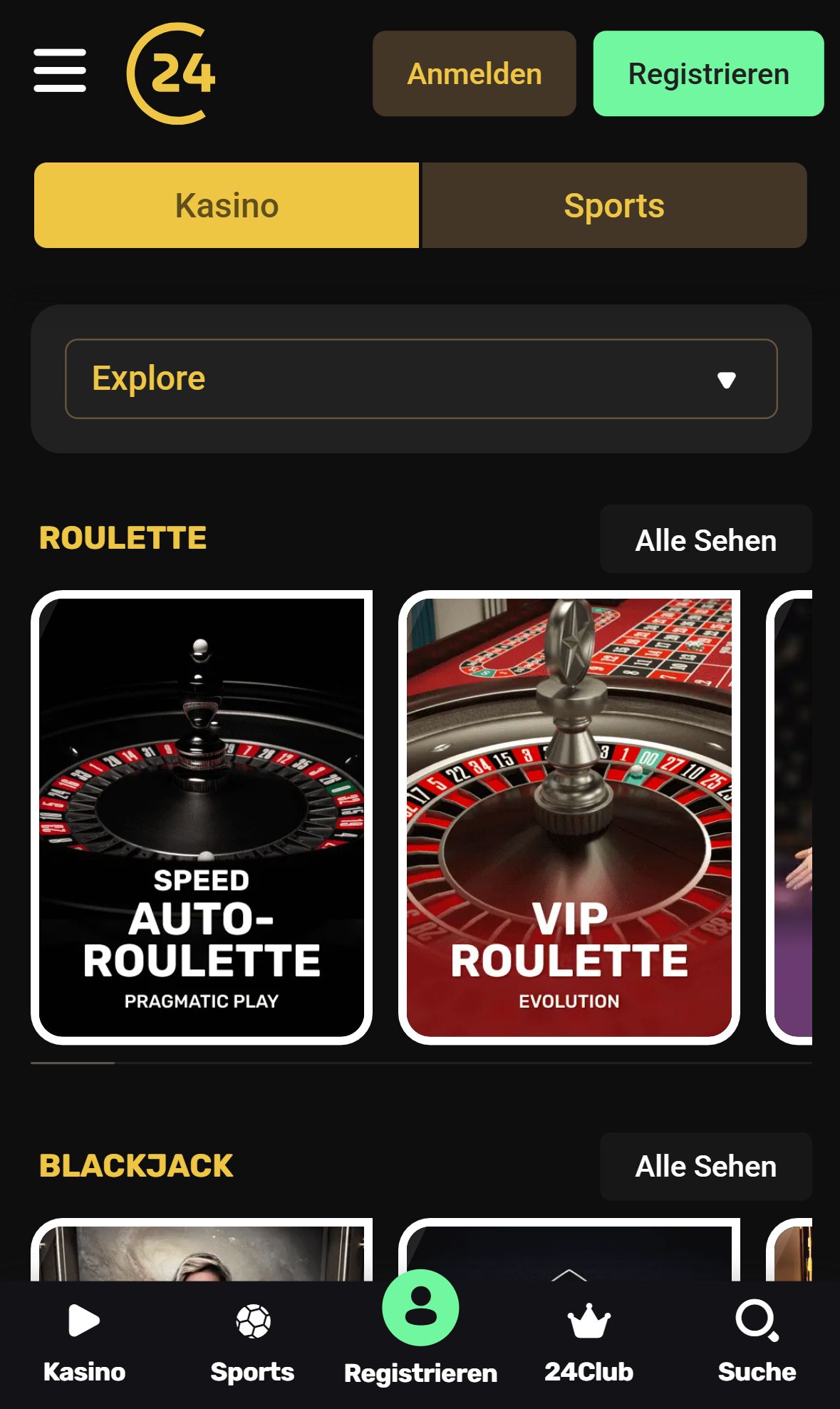 24Casino — Lobby (Mobil)