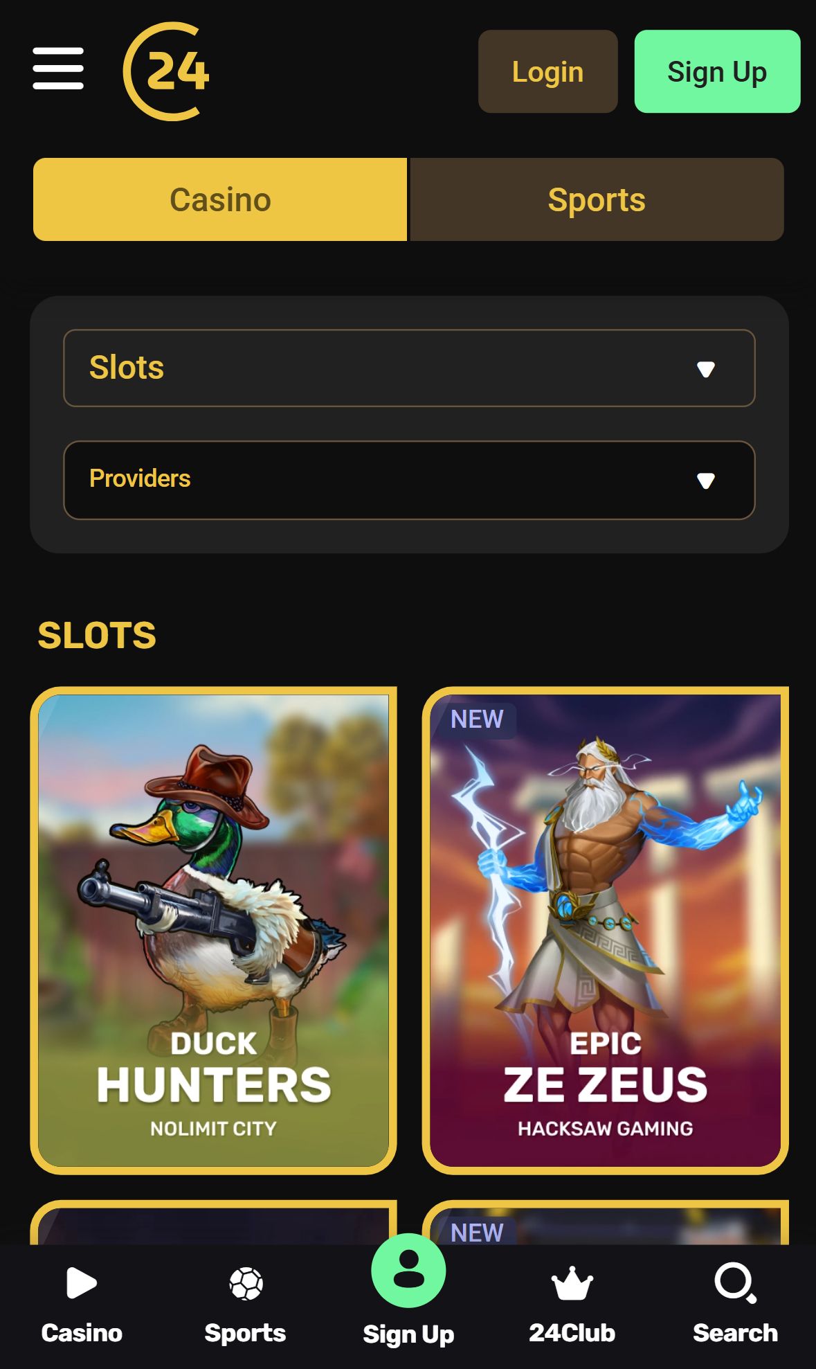 24Casino — Lobby (Mobile)