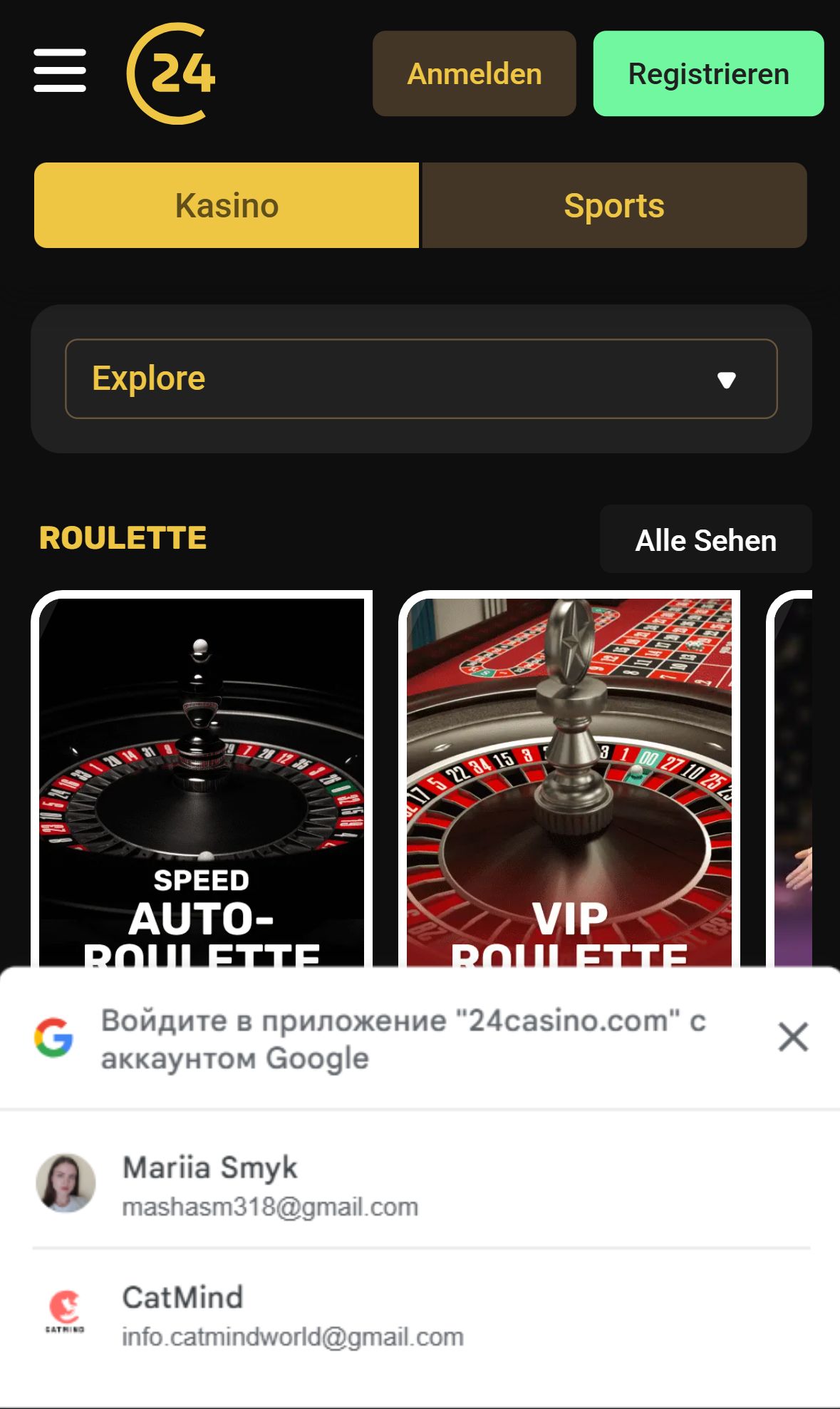 24Casino — Startseite (Mobil)