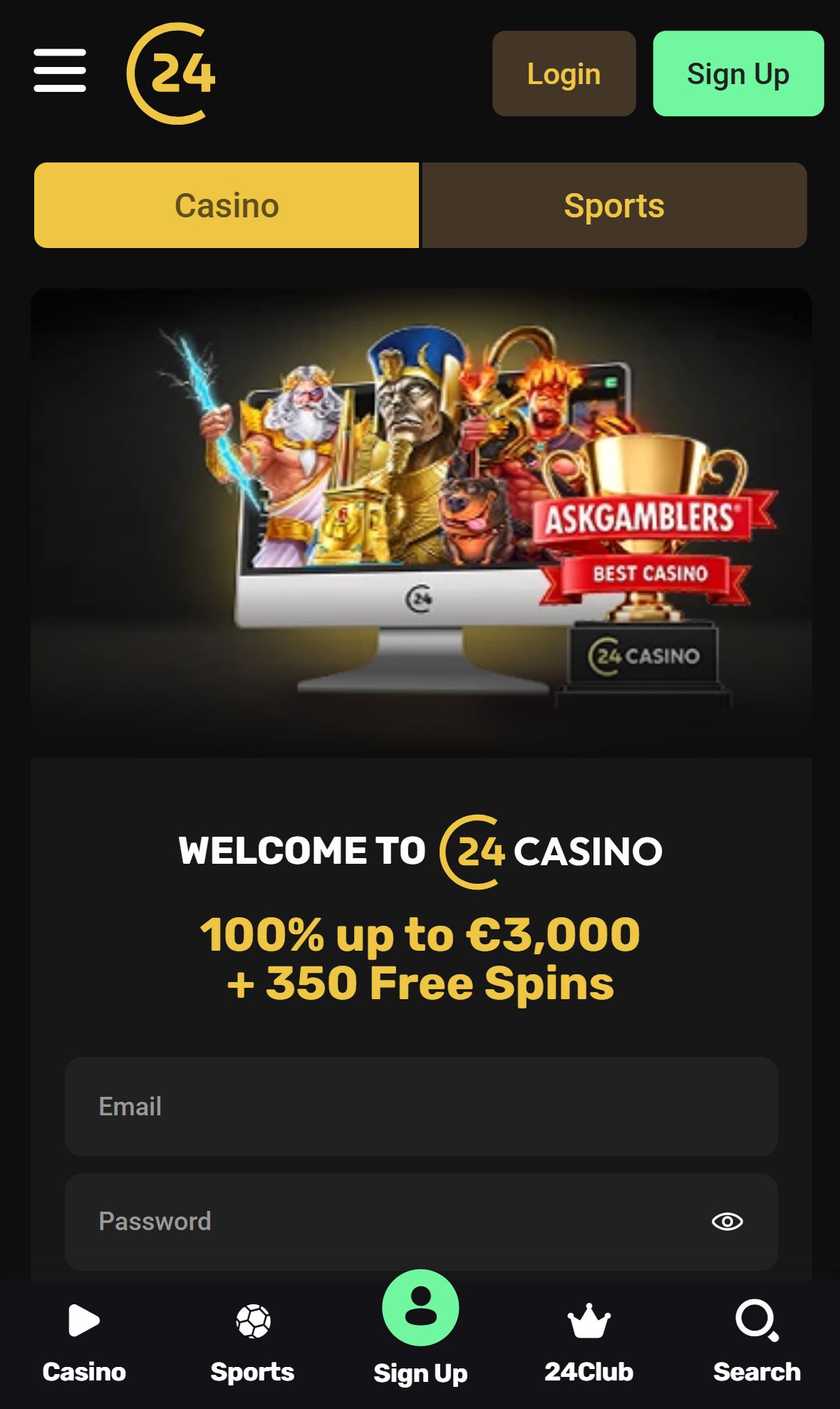 24Casino — Homepage (Mobile)