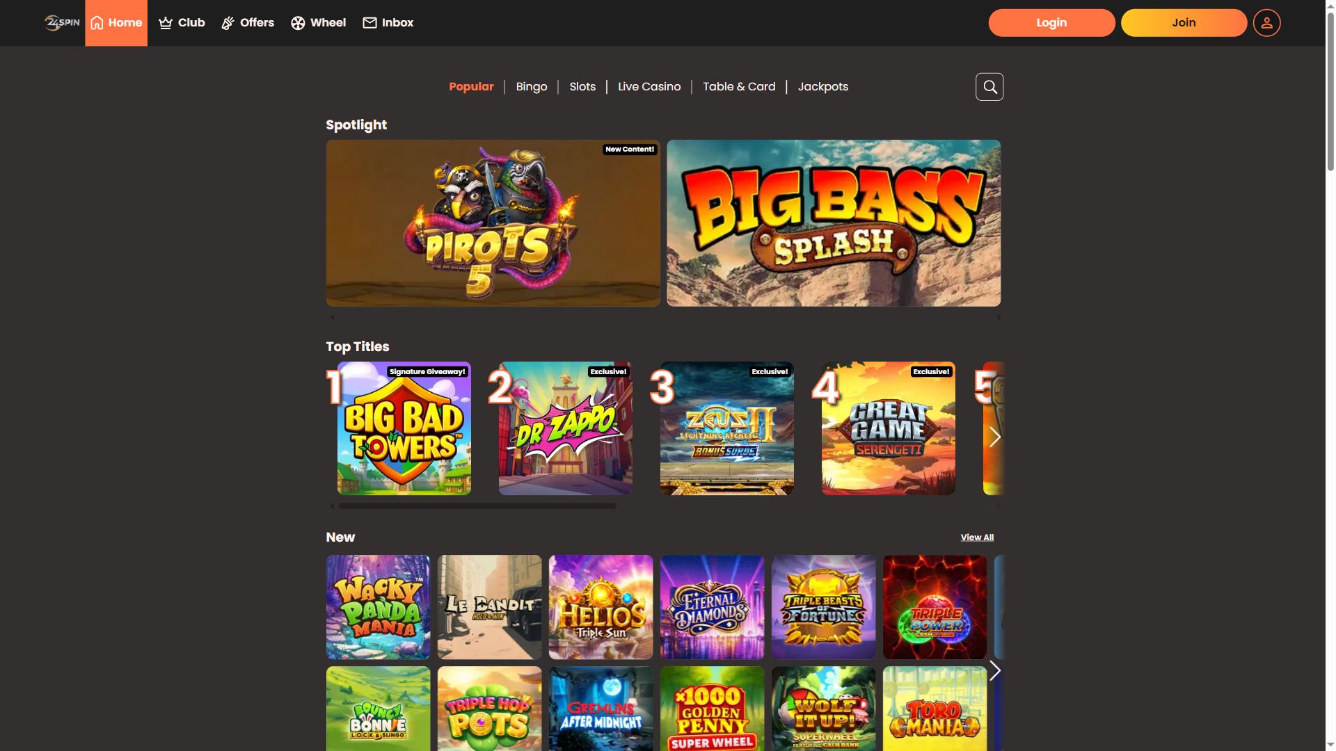 24Spin — Lobby (Desktop)