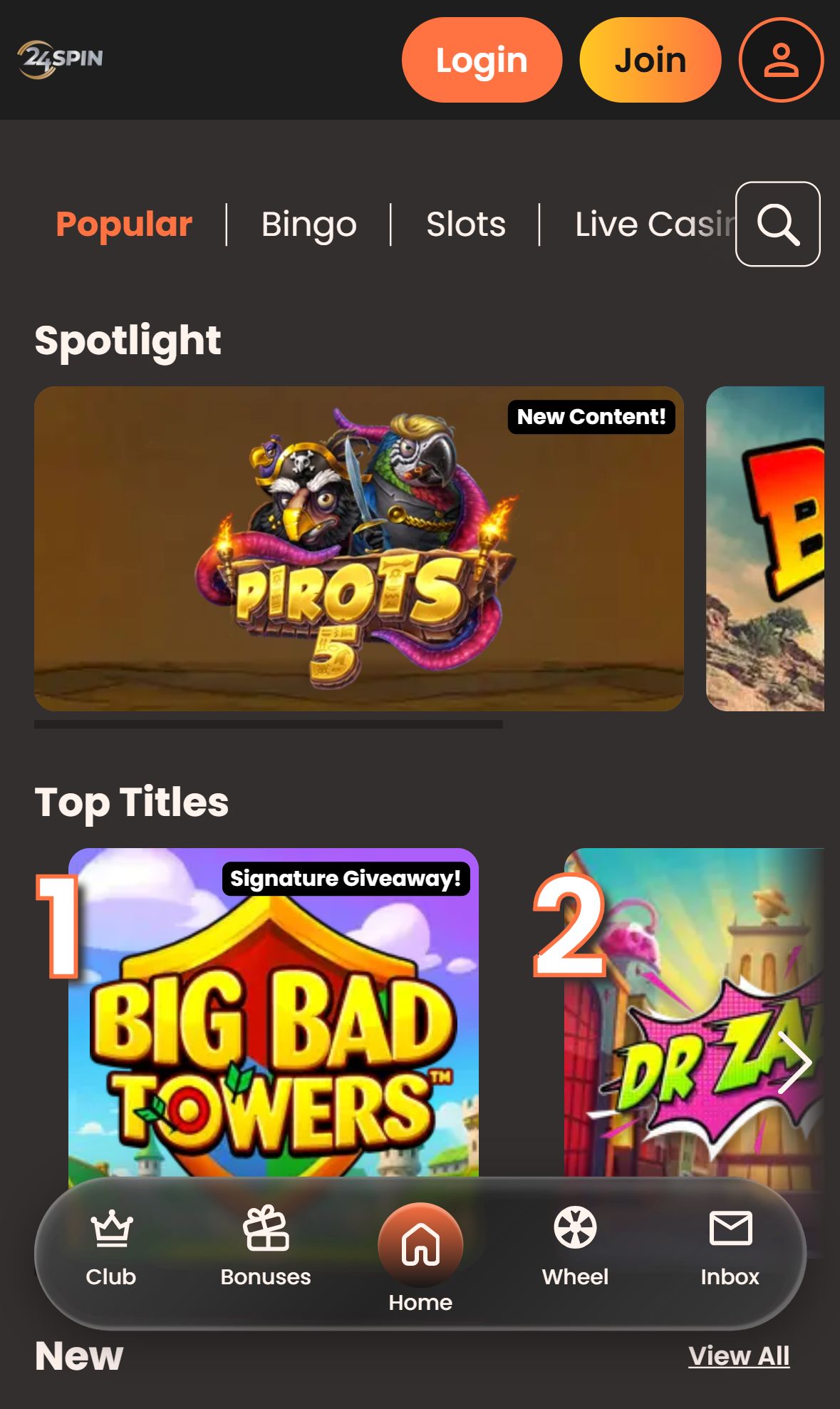 24Spin — Lobby (Mobile)