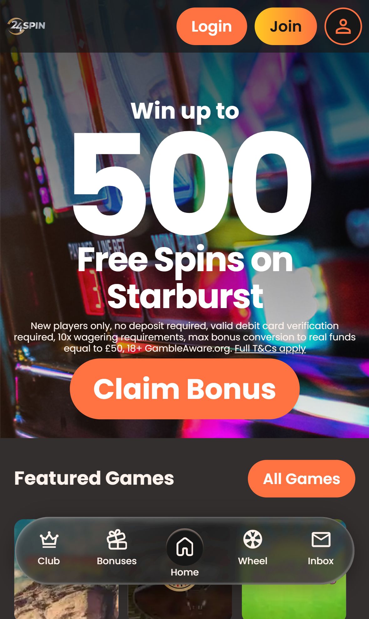 24Spin — Homepage (Mobile)