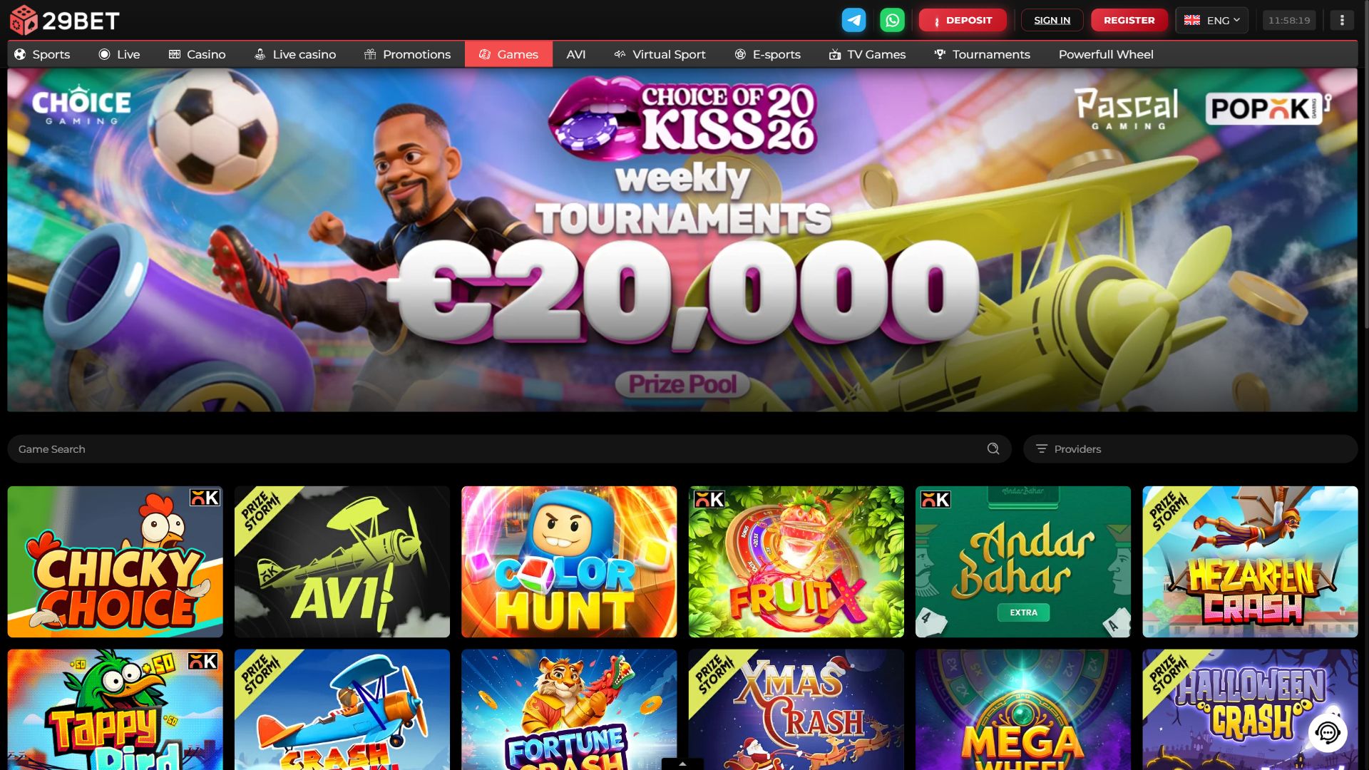 29Bet — Lobby (Desktop)