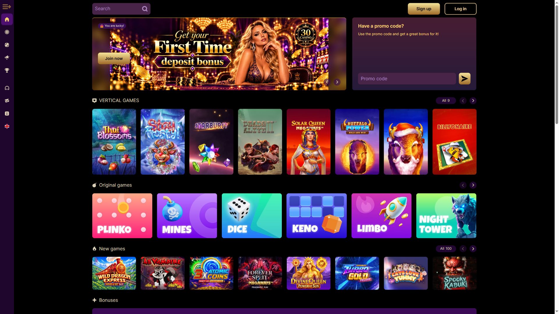 30 Casino — Homepage (Desktop)