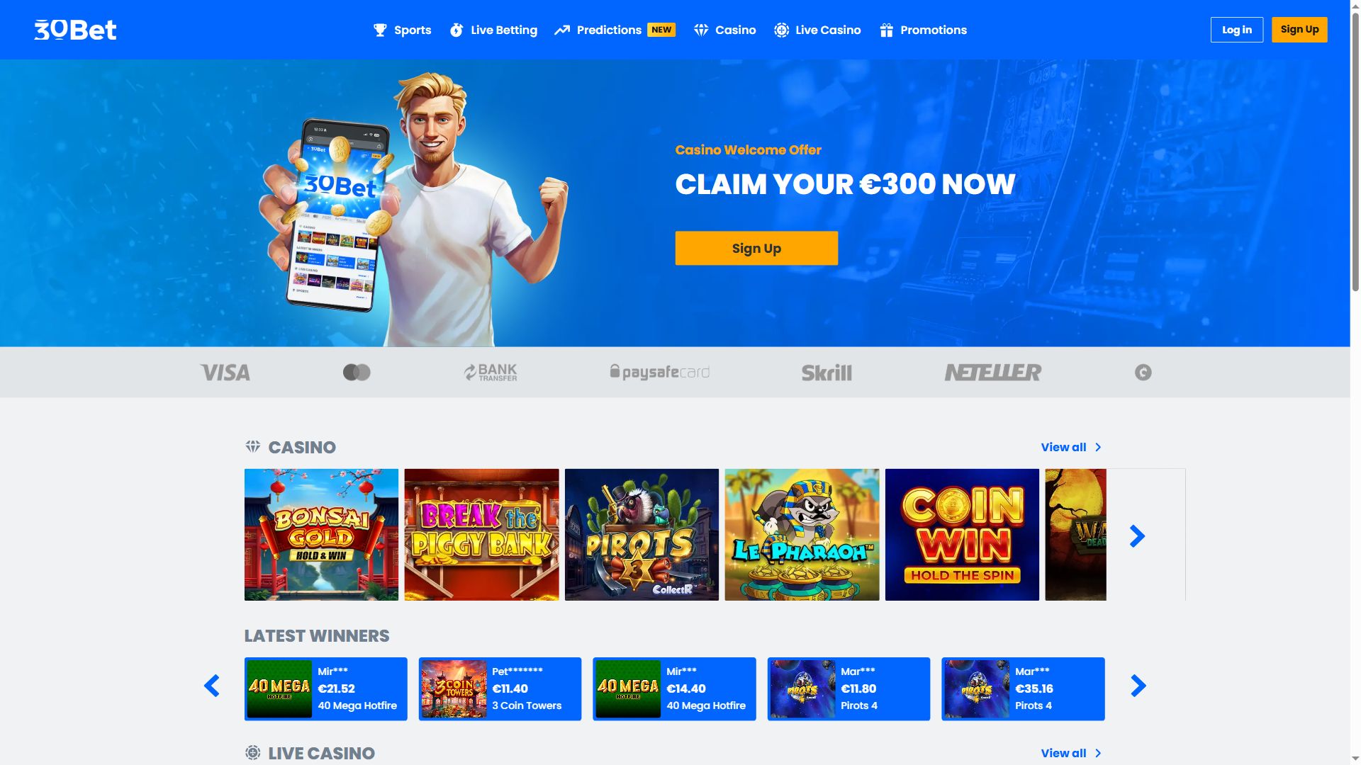 30Bet — Homepage (Desktop)