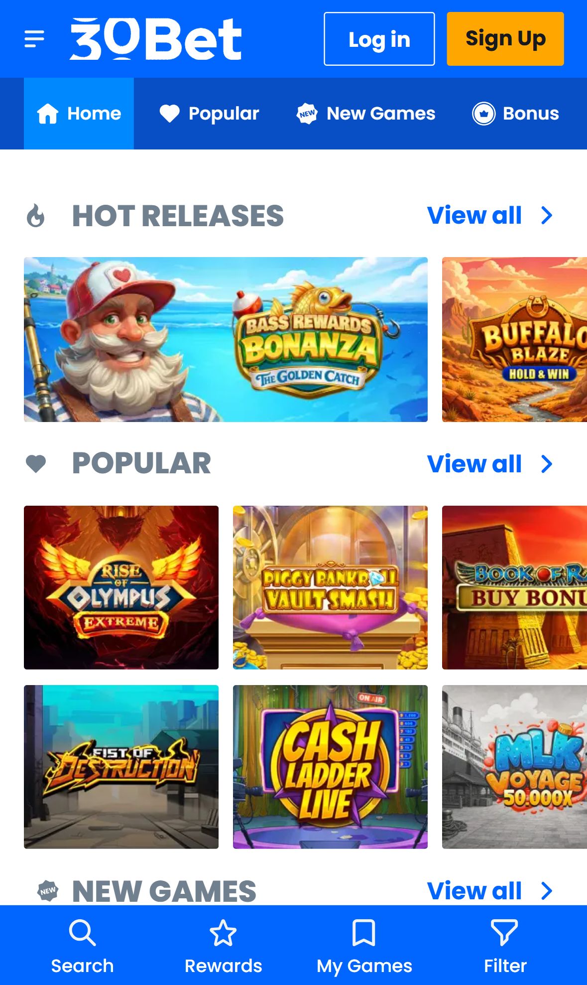 30Bet — Lobby (Mobile)
