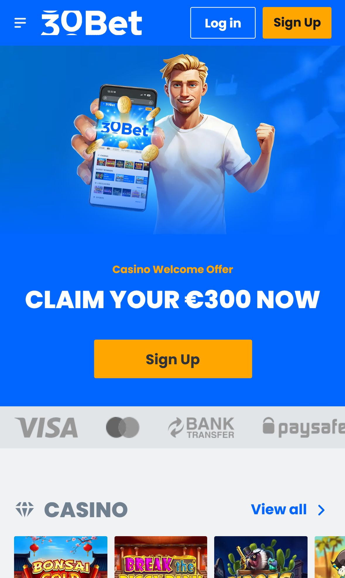 30Bet — Homepage (Mobile)