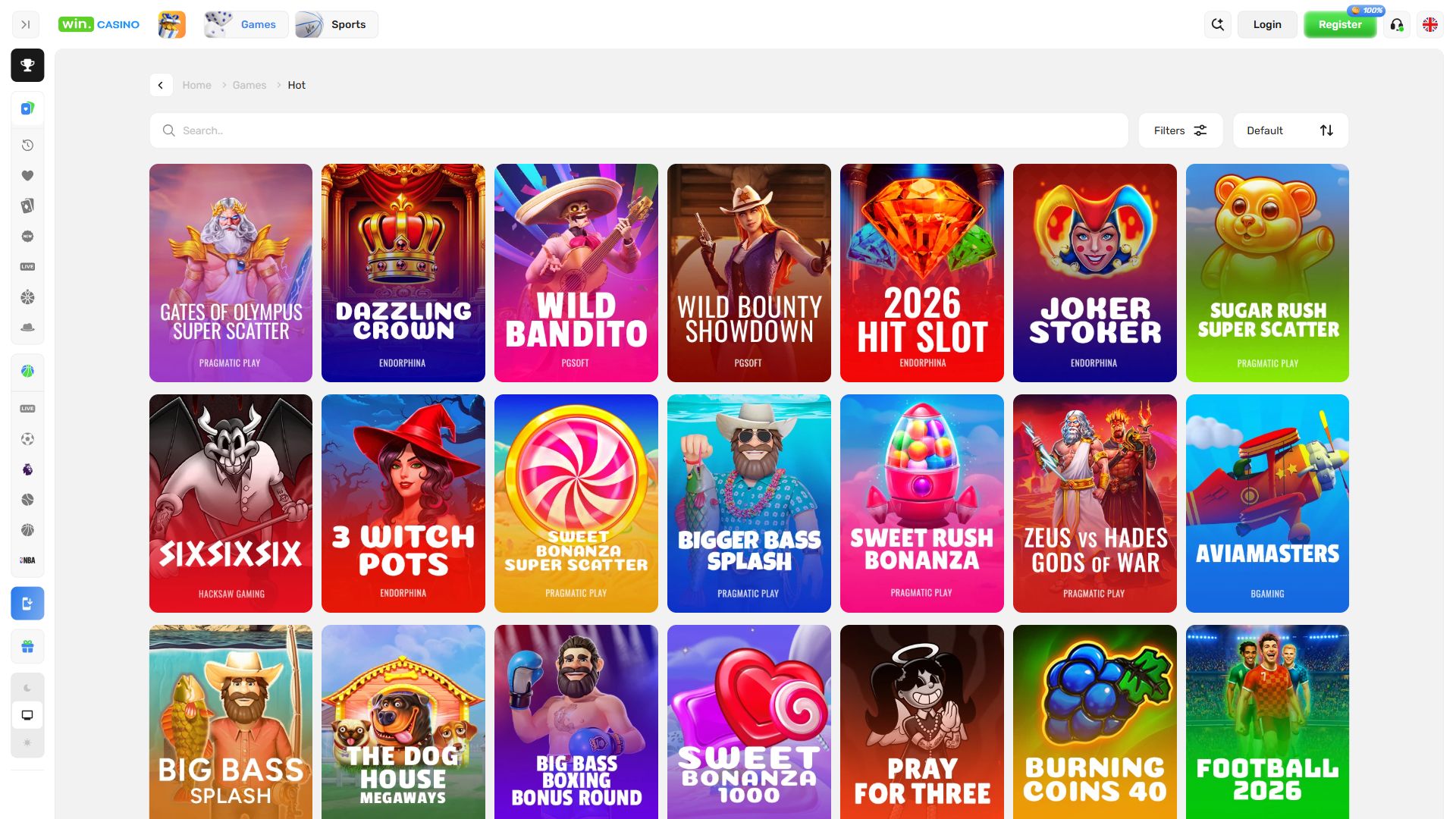 Win Casino — Lobby (Desktop)